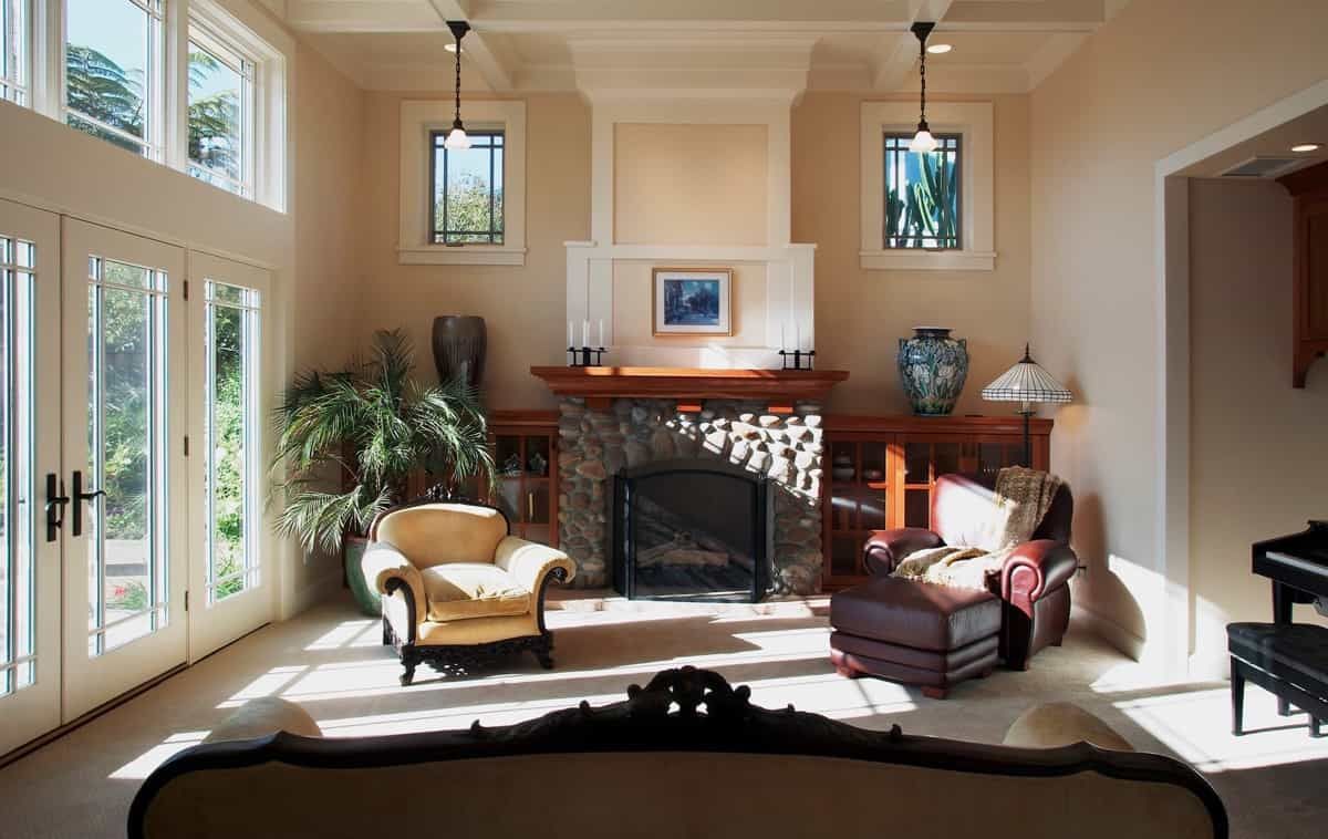 Featured Photo of Comfortable Craftsman Living Room With Rustic Fireplace