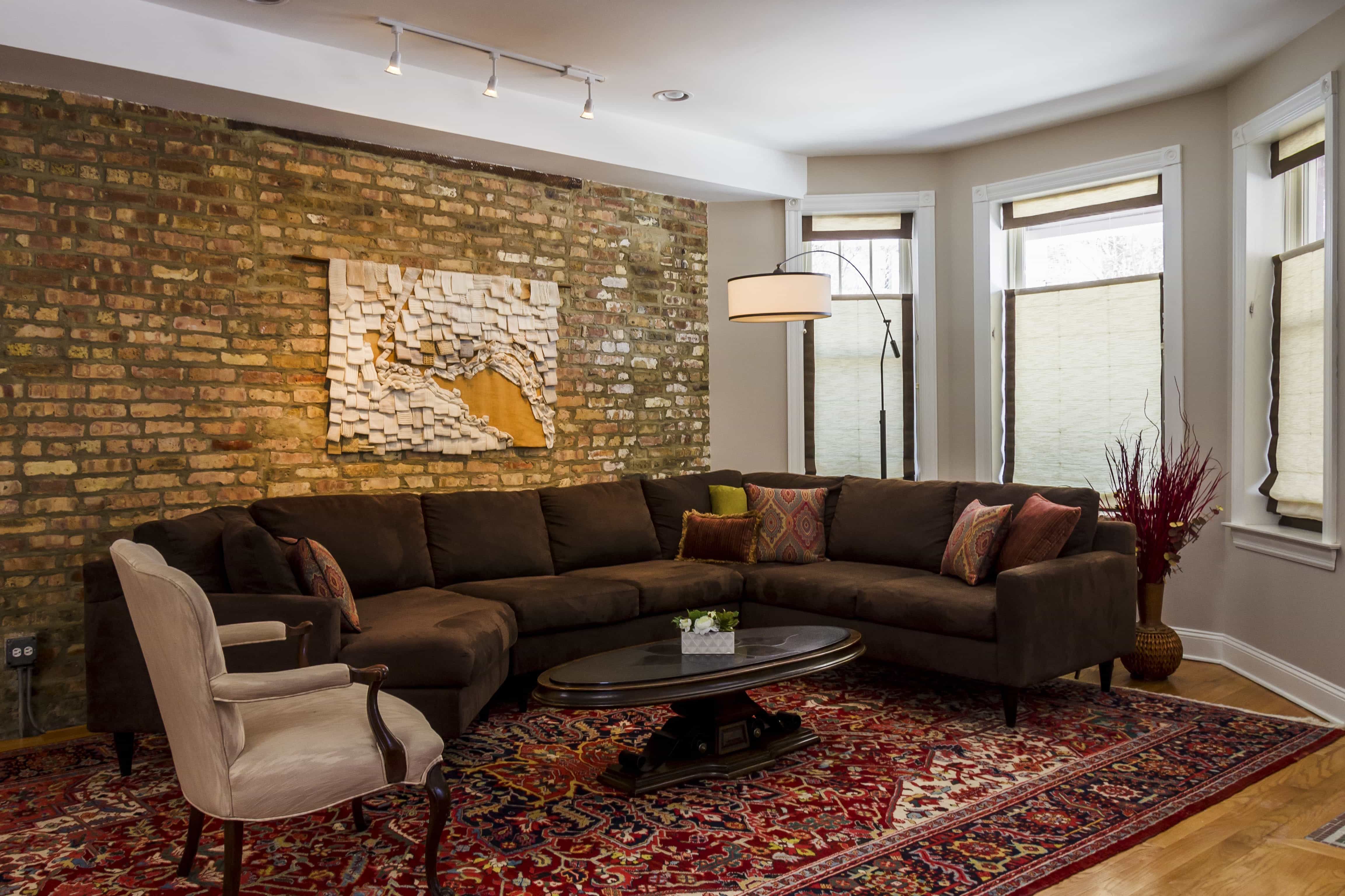 Contemporary Living Room With Brick Wall Feature (Photo 25 of 30)