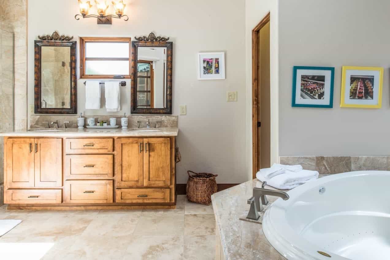 Cottage Bathroom With Wooden Vanity