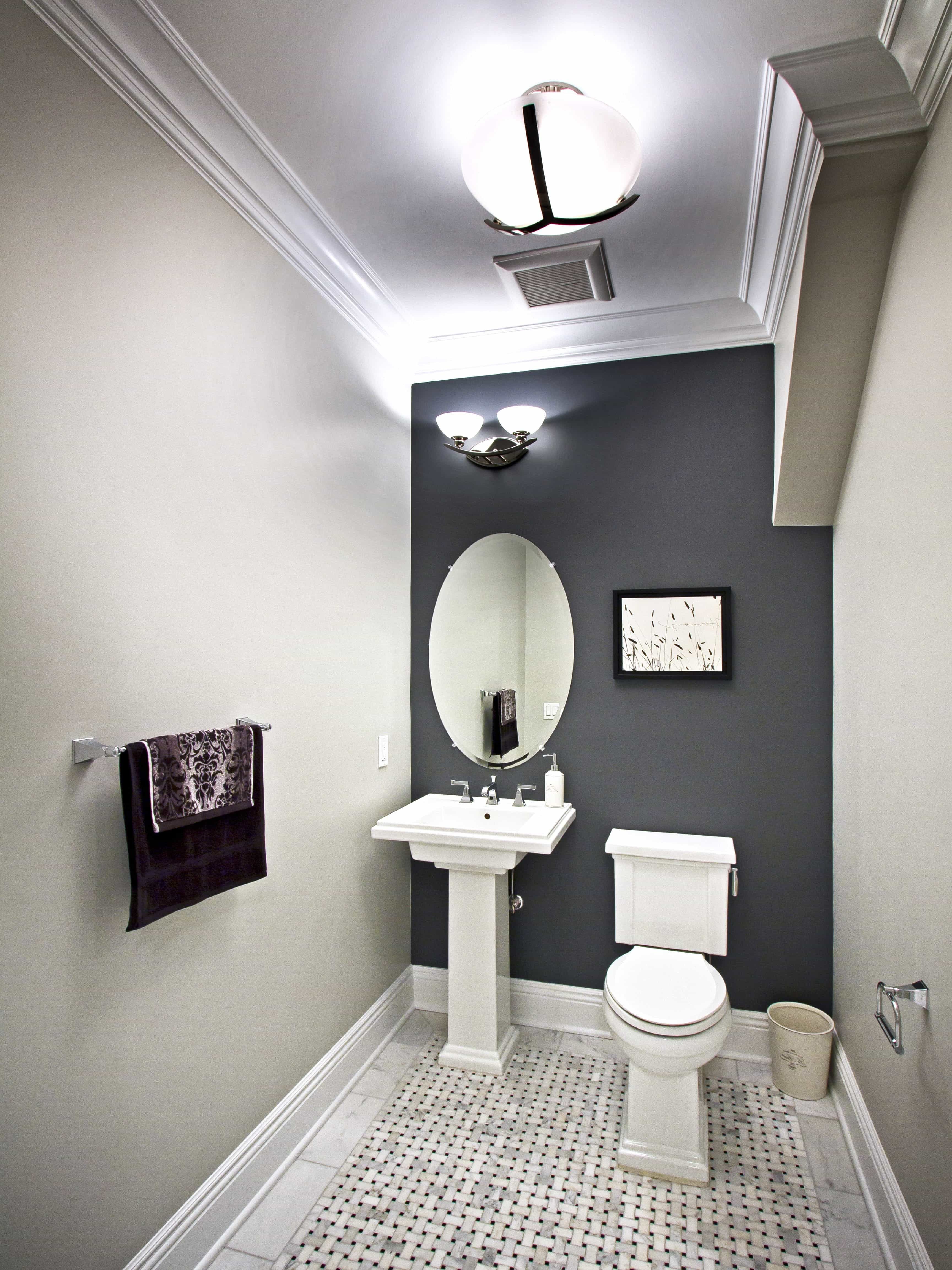 Gray And White Powder Room With Mosaic Tile Floor (View 20 of 20)