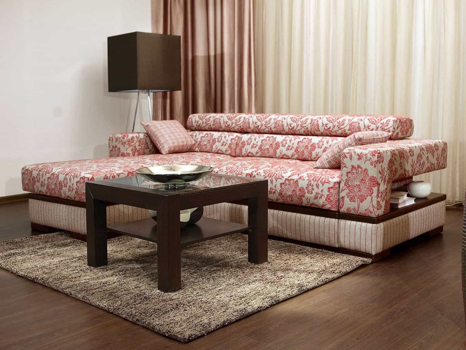 Featured Photo of L Shaped Sofa Modern Pink Floral Printed