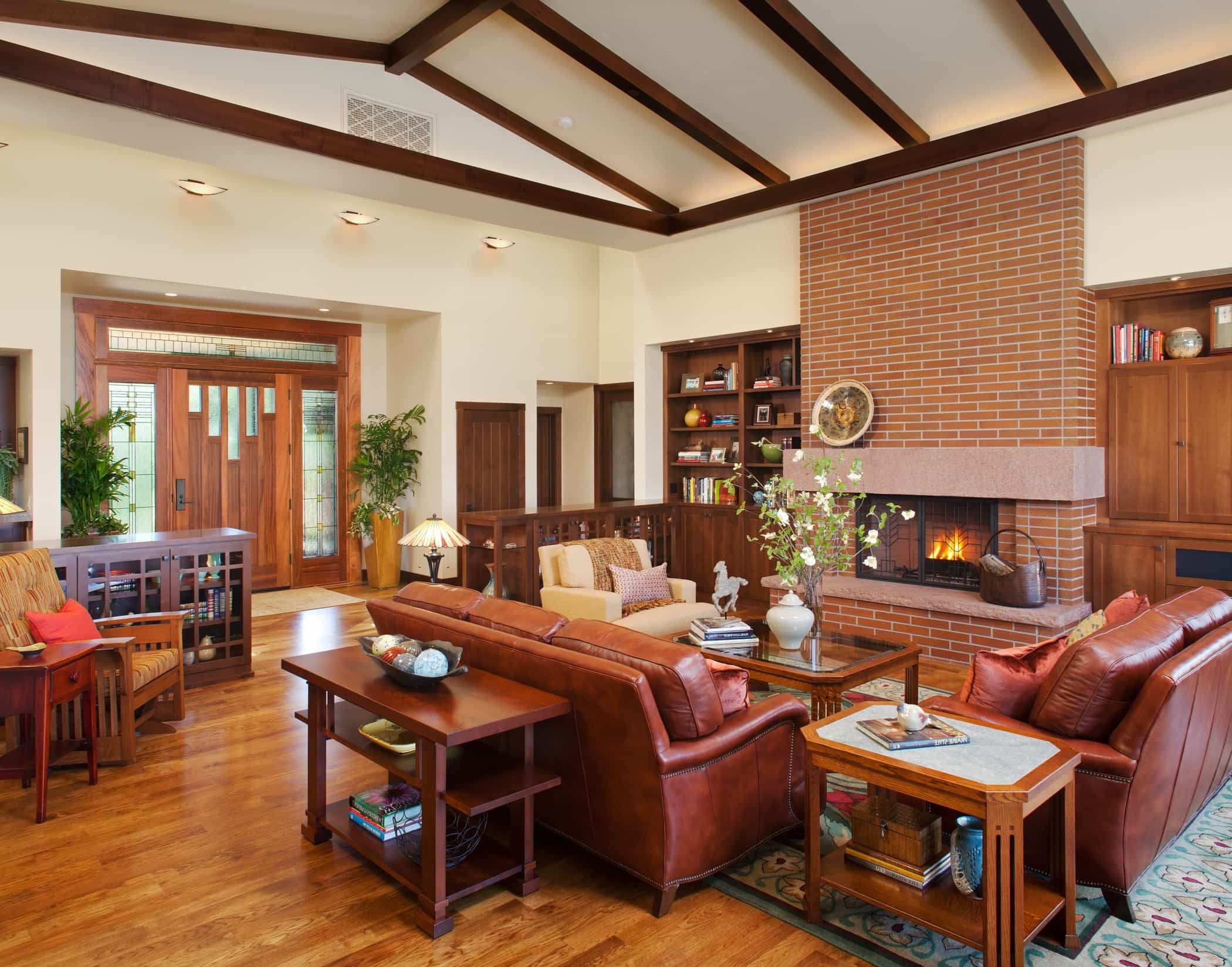Featured Photo of Leather Couches and Wooden Cabinets for Classic Living Room