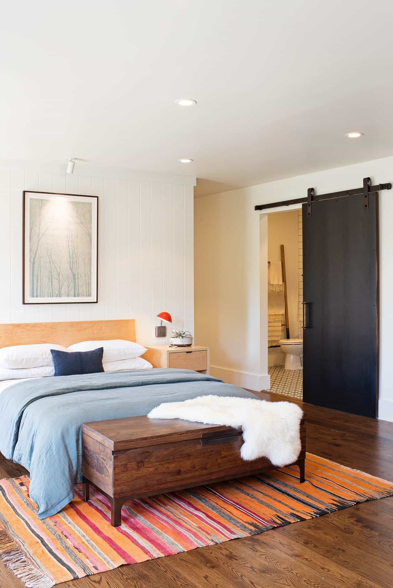 Featured Photo of Modern Bedroom With Wooden Sliding Door in Dark Color