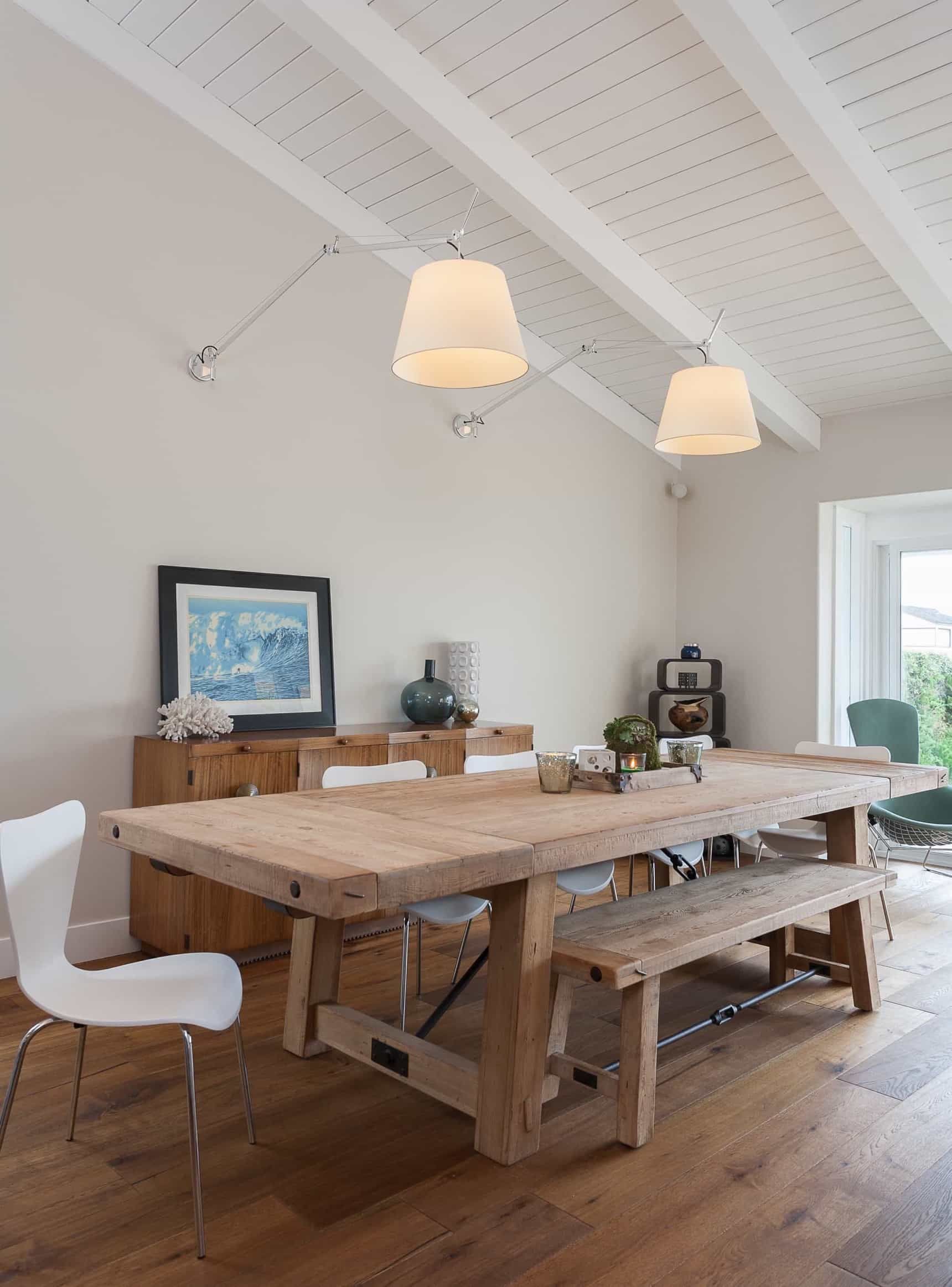 Featured Photo of White Coastal Dining Room With Wood Table