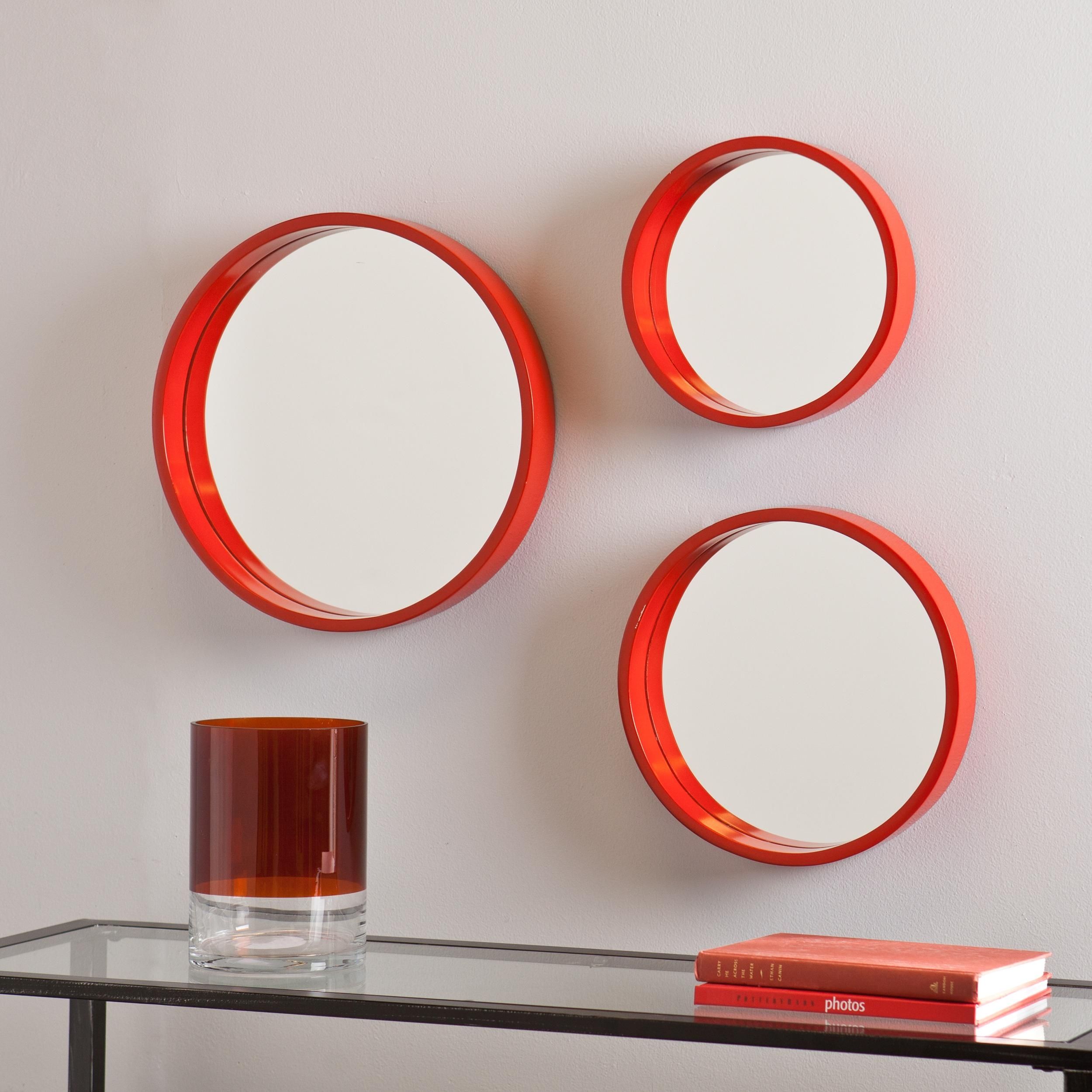 Amazon Holly Martin Daws Wall Mirror 3pc Set Red Orange Throughout Red Wall Mirrors (Photo 5 of 15)