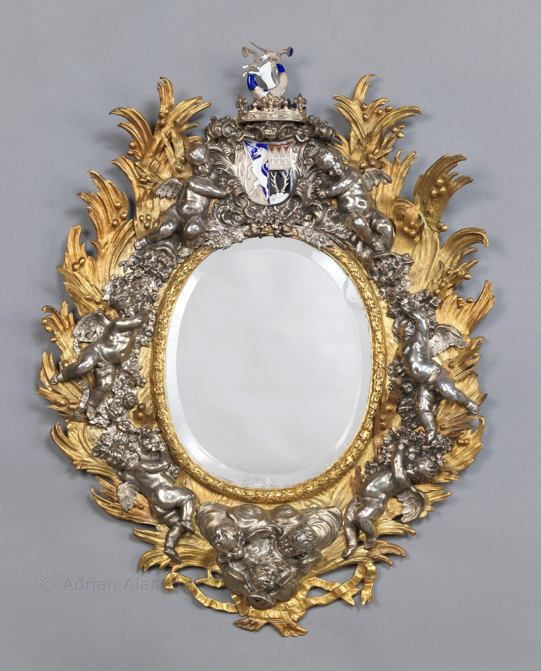 An Important Baroque Style Silvered And Gilt Bronze Cherub Mirror In Baroque Style Mirrors (View 8 of 15)