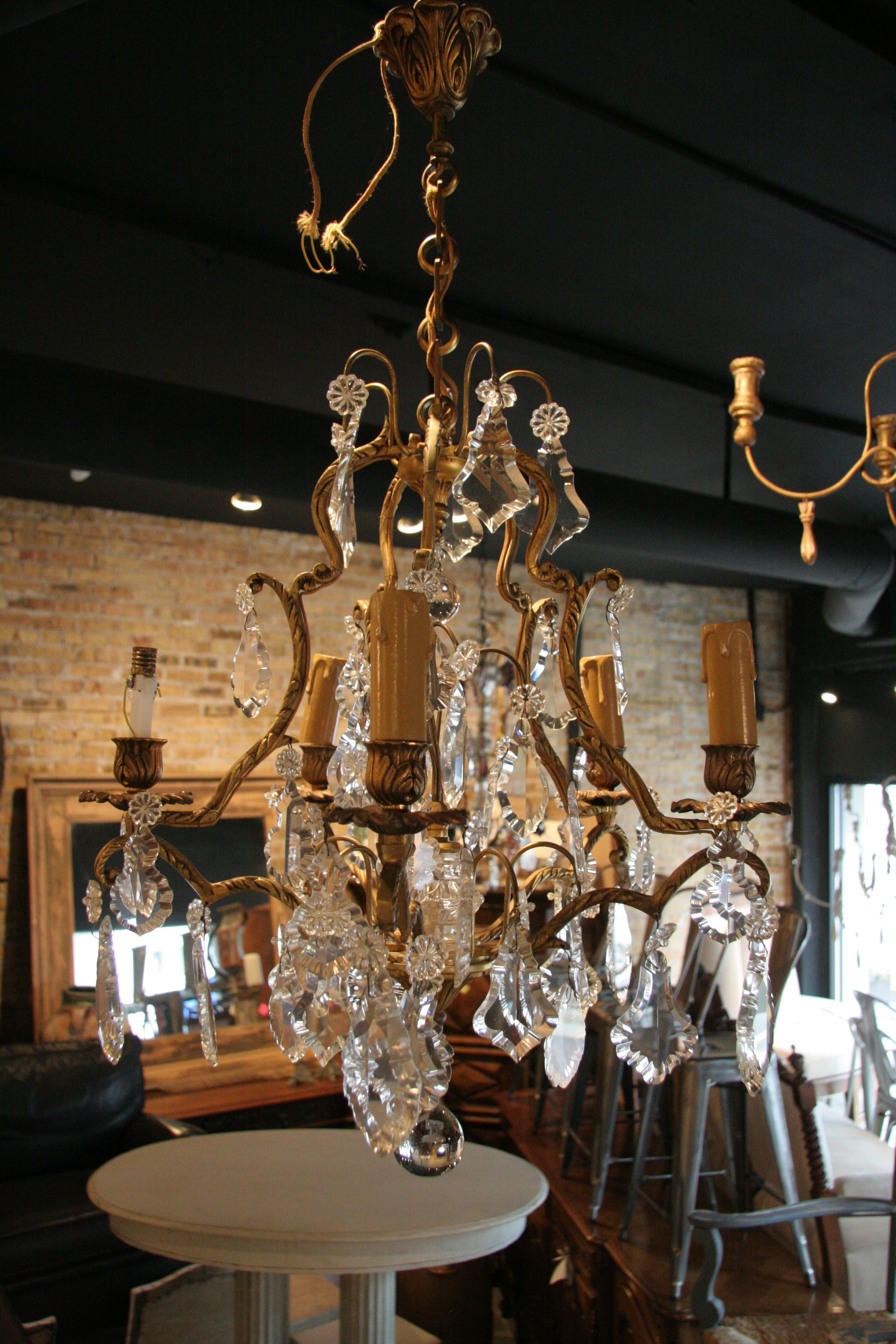 Antique French 5 Light Brass And Crystal Chandelier With French Crystal Chandeliers (View 7 of 15)