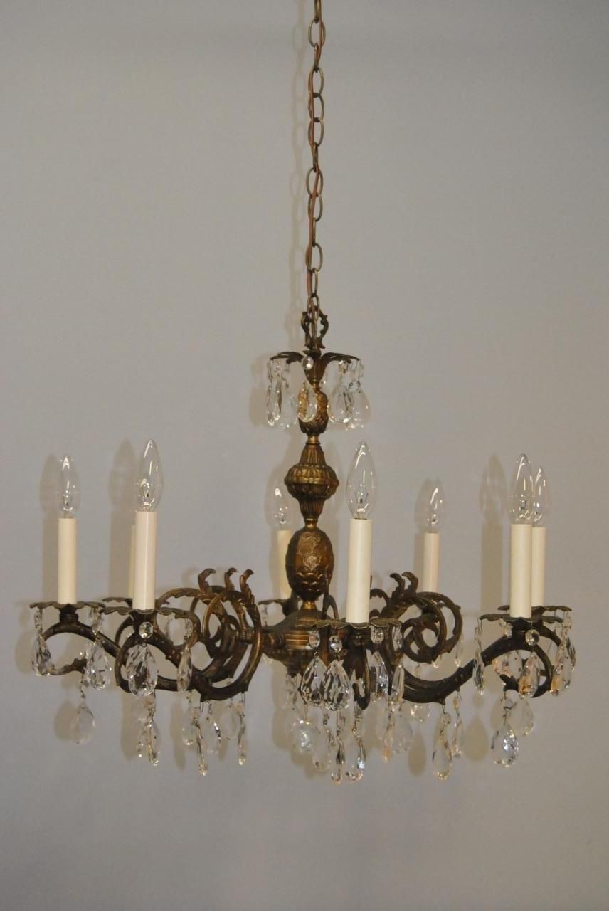 Antique French Style 8 Arm Brass Crystal Chandelier Lefflers Within French Style Chandelier (View 5 of 15)
