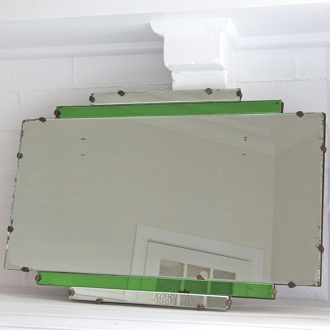 Art Deco Green Glass Mirror Sold My French Finds Regarding Original Art Deco Mirrors (View 8 of 15)