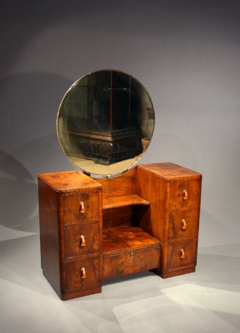 Art Deco Walnut Dressing Table With Mirror Loveday Antiques Within Art Deco Mirrored Dressing Table (View 2 of 15)