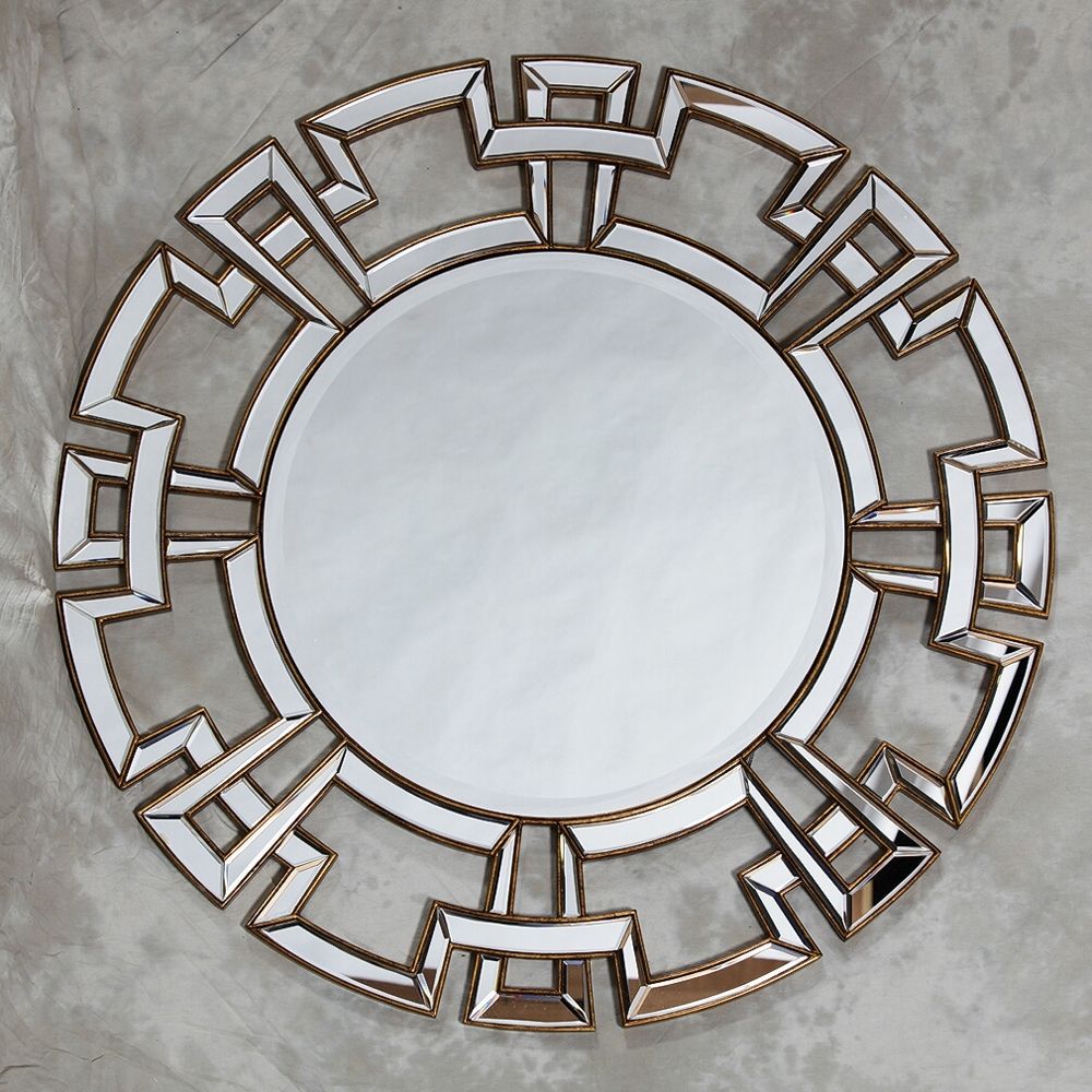 Aztec Design Deep Gold Large Round Wall Mirror 120 X 120 Cm Within Gold Venetian Mirror (View 15 of 15)