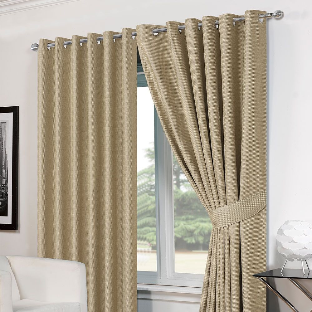 Basket Weave Pair Thermal Curtains Ready Made Eyeletpencil Pleat Inside Beige Lined Curtains (View 12 of 15)