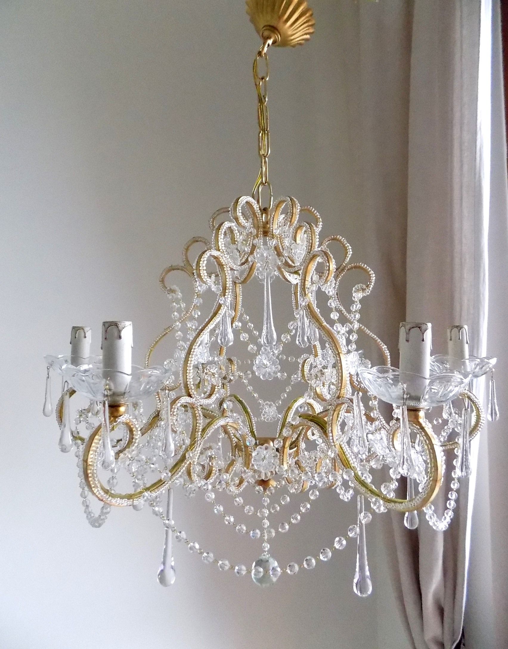 Beaded Crystal Birdcage Chandelier Gold Leaf Lorella Dia Within Gold Leaf Chandelier (View 10 of 15)