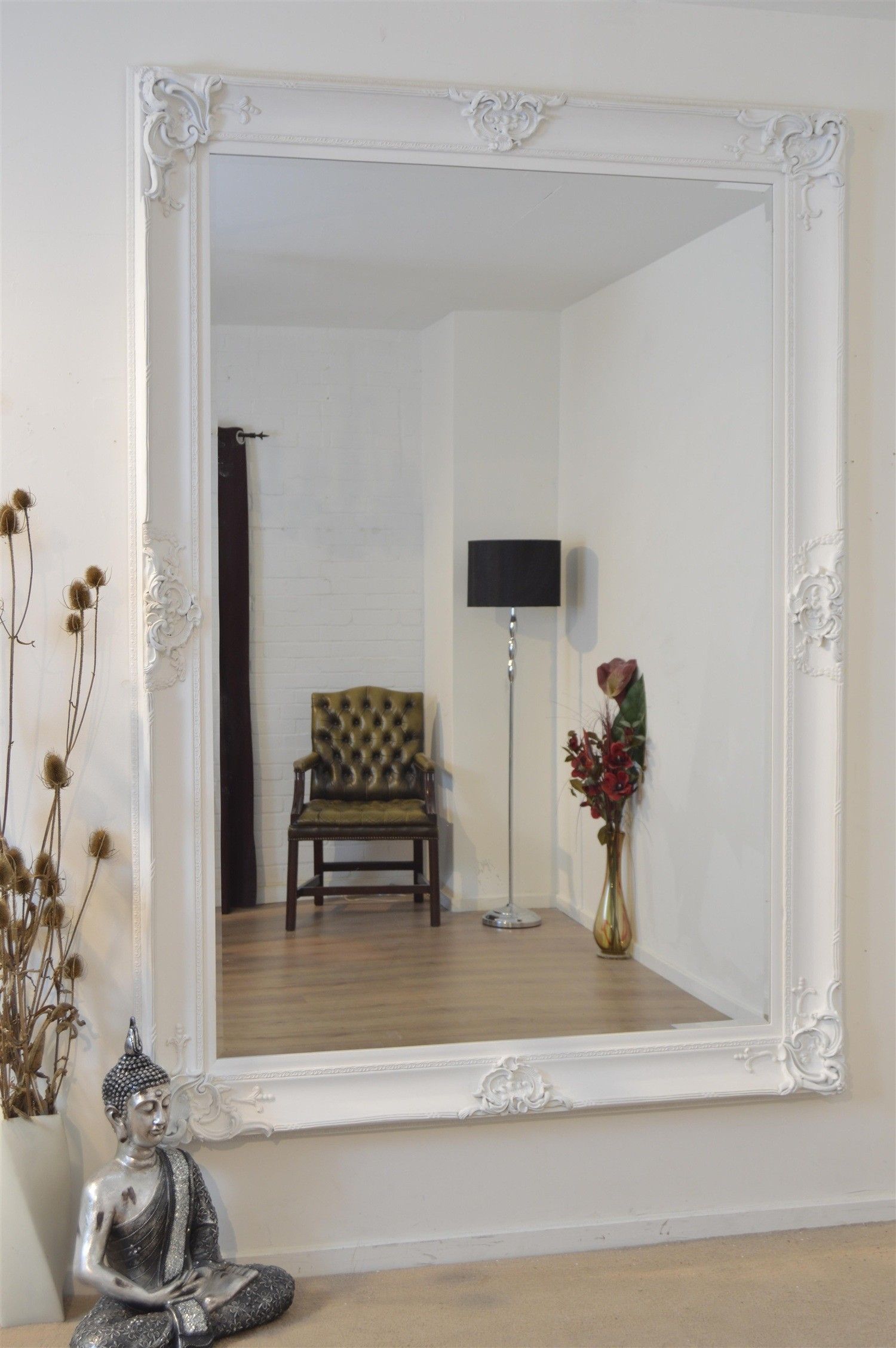 Beautiful Large White Decorative Ornate Wall Mirror 7ft X 5ft 213 Throughout Large White Ornate Mirror (Photo 5 of 15)