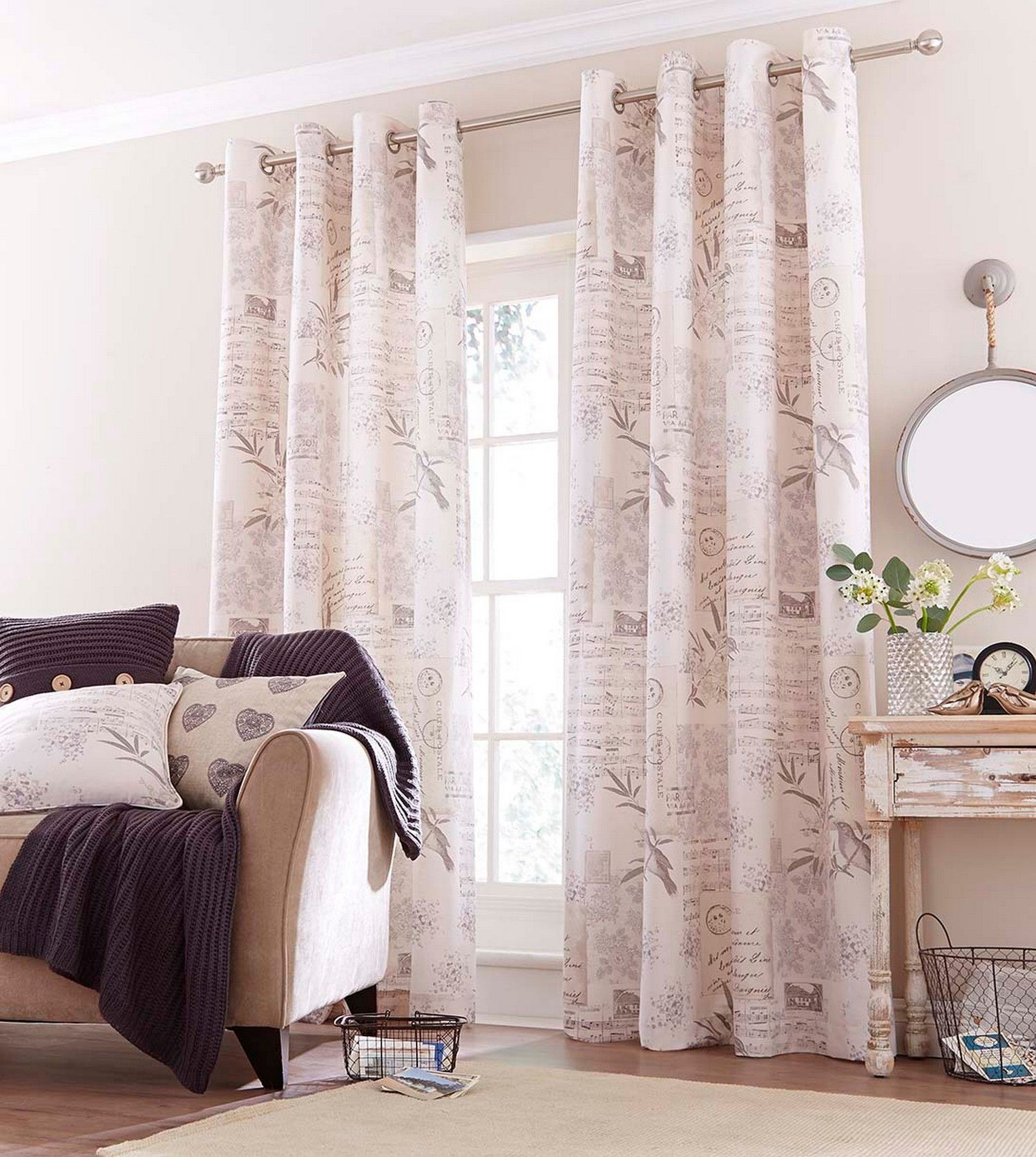 Beige Eyelet Ring Top Ready Made Fully Lined Curtains Or Cushion Inside Beige Lined Curtains (View 13 of 15)