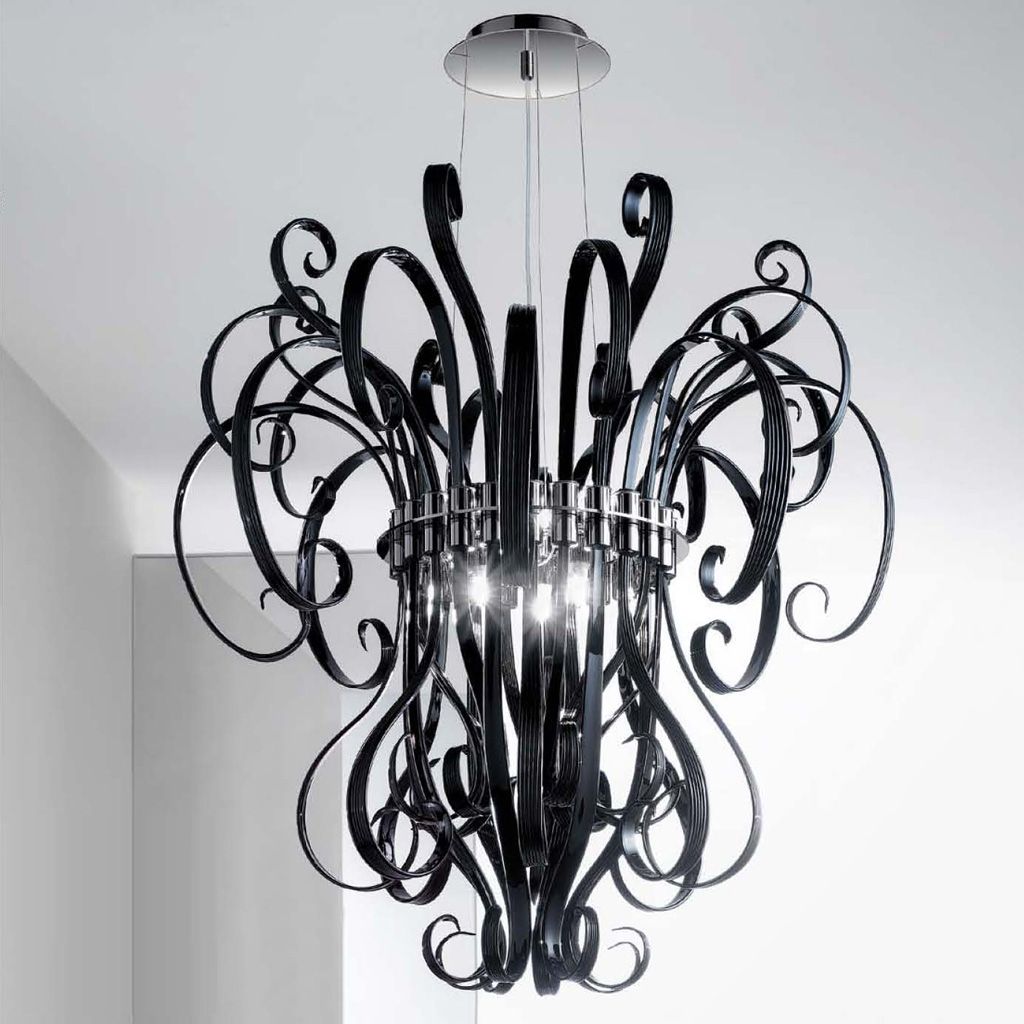 Black Glass Modern Contemporary Murano Chandelier Dmcio0s6 Intended For Black Glass Chandelier (View 6 of 15)