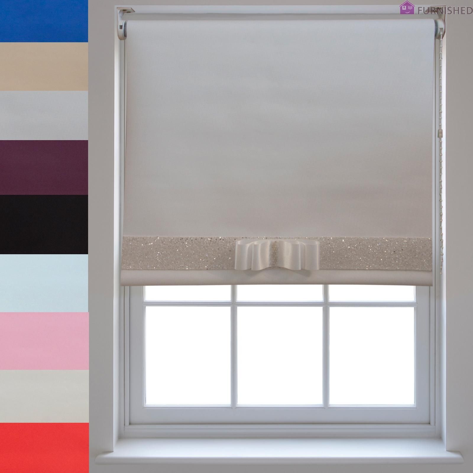 Blackout Roller Blinds Decorative Glitter Fabric Bow Quality Pertaining To Blackout Thermal Blinds (View 2 of 15)