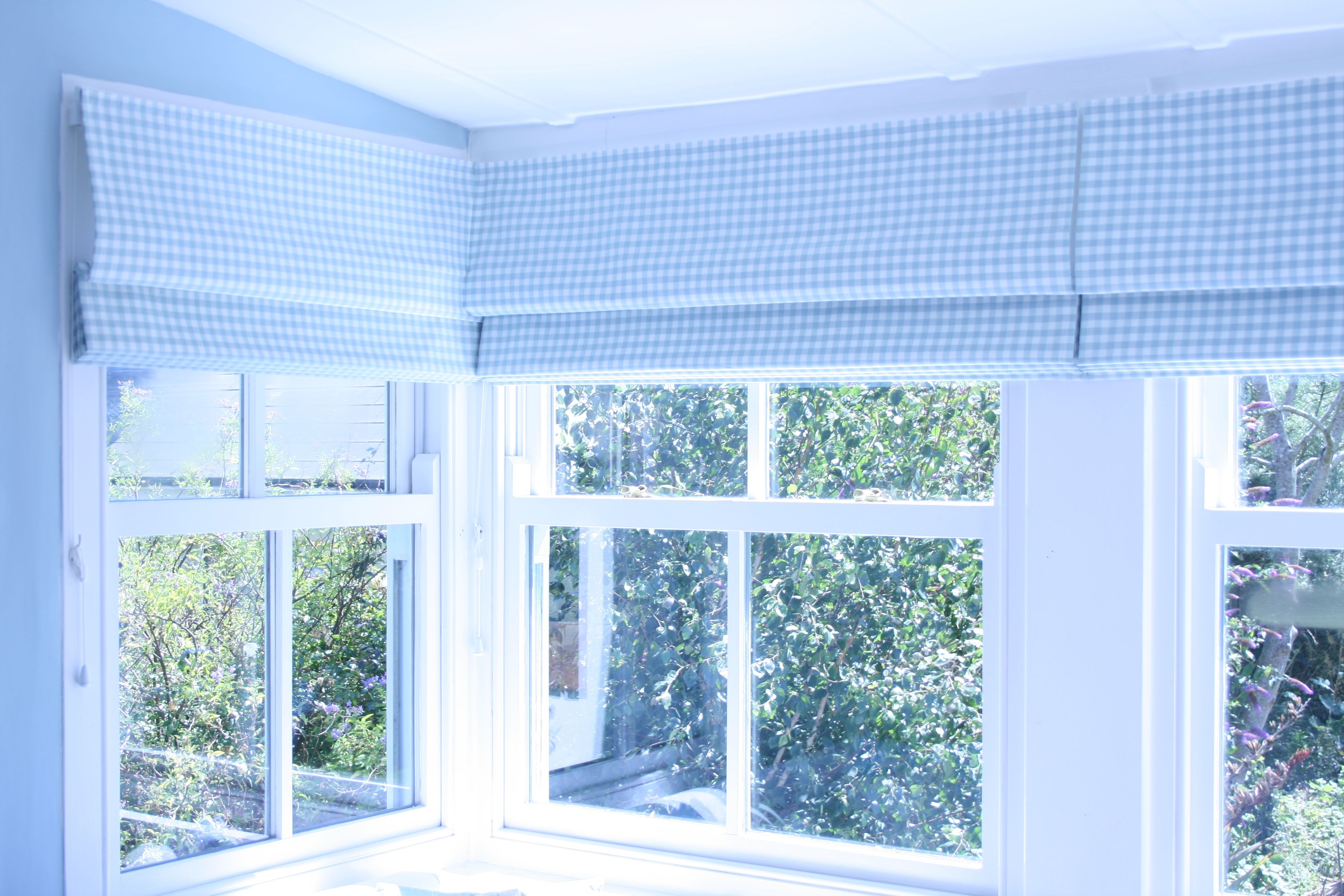 Blue Roman Blinds Included Curtains Striped Sky Blue Valance Intended For Gingham Roman Blinds (Photo 2 of 15)