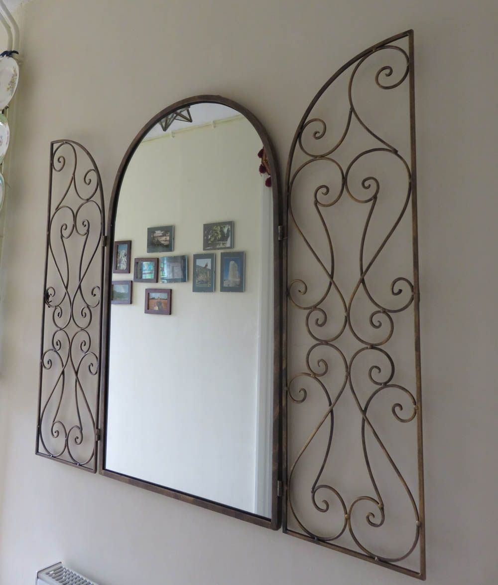 Bronze Finish Metal Shuttered Arch Window Mirror Home Beautiful Intended For Wall Mirror With Shutters (View 4 of 15)