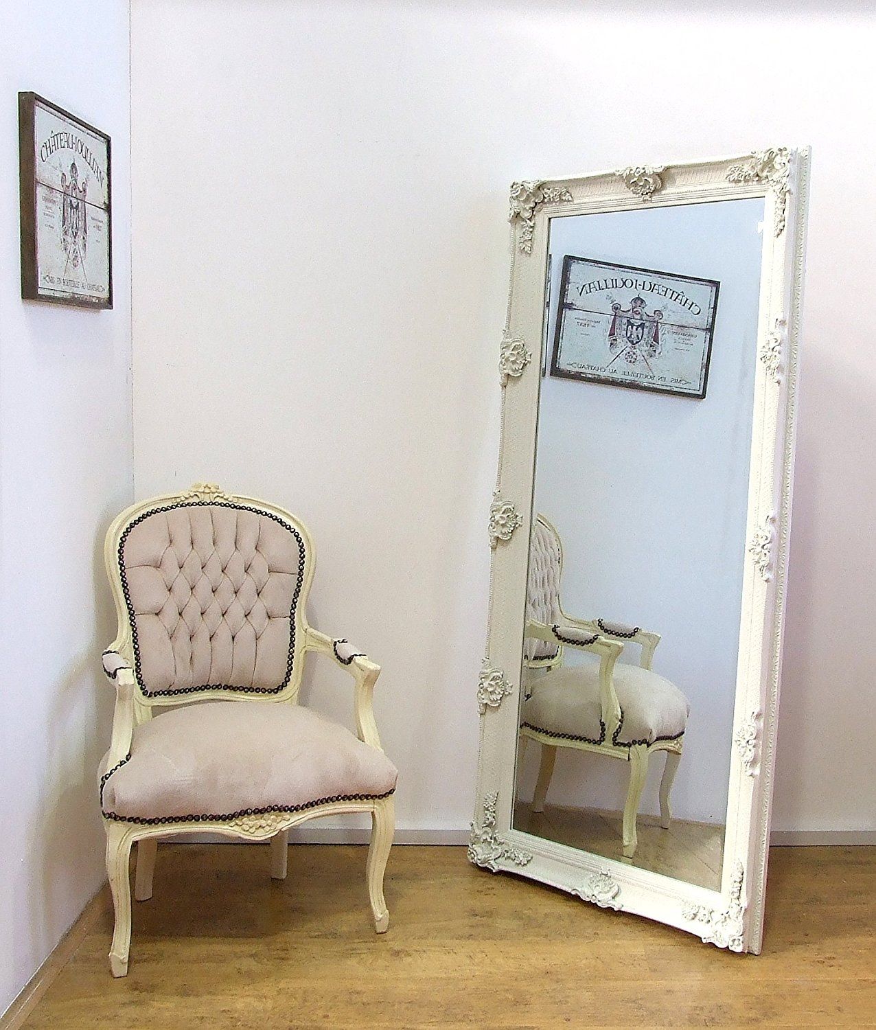 Carved Louis Large Cream Ornate French Frame Leaner Wall Mirror Throughout Large Ornate Mirrors Cheap (View 13 of 15)
