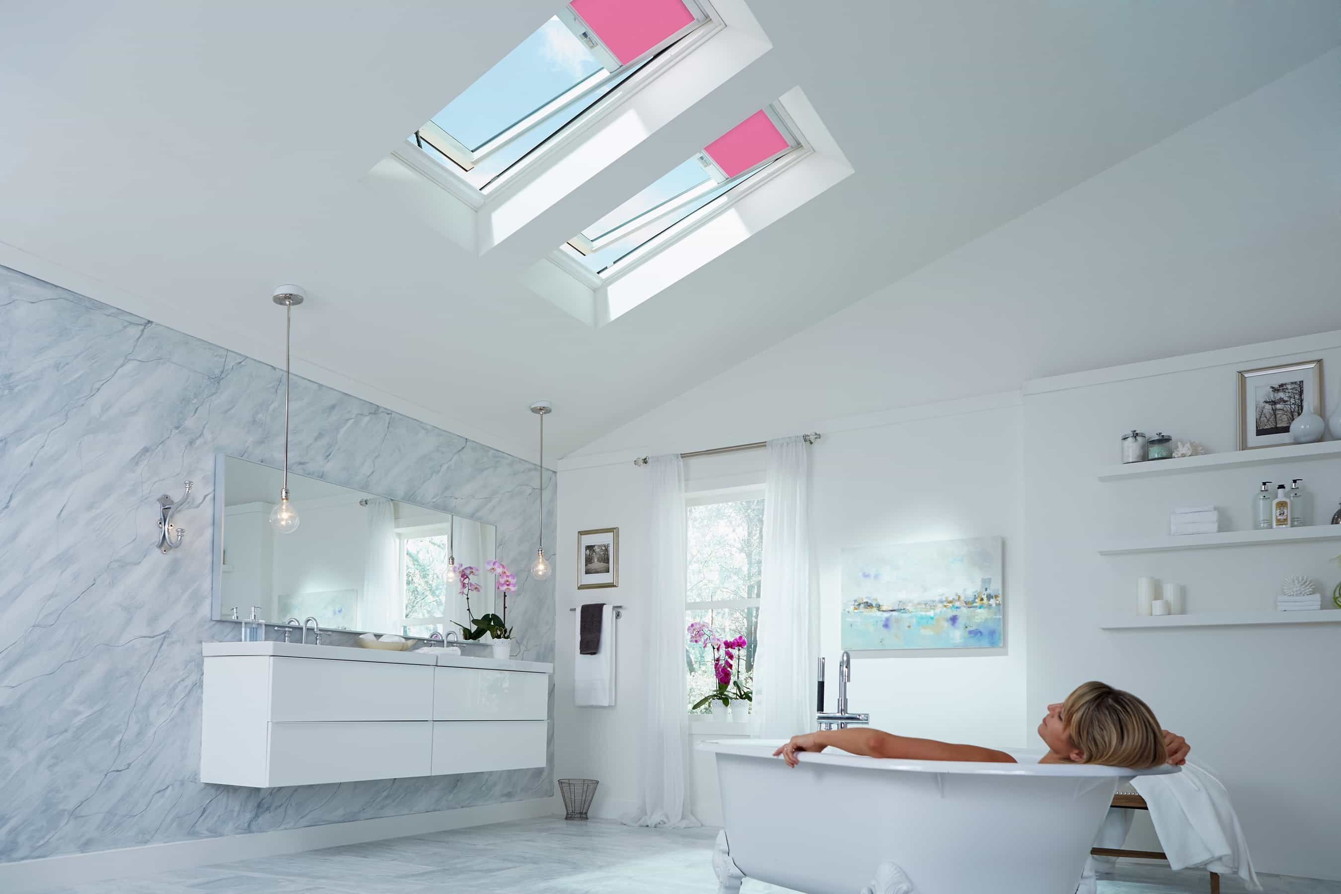 Contemporary Bathroom Interior Featured Skylight Blackout Shade (View 10 of 25)