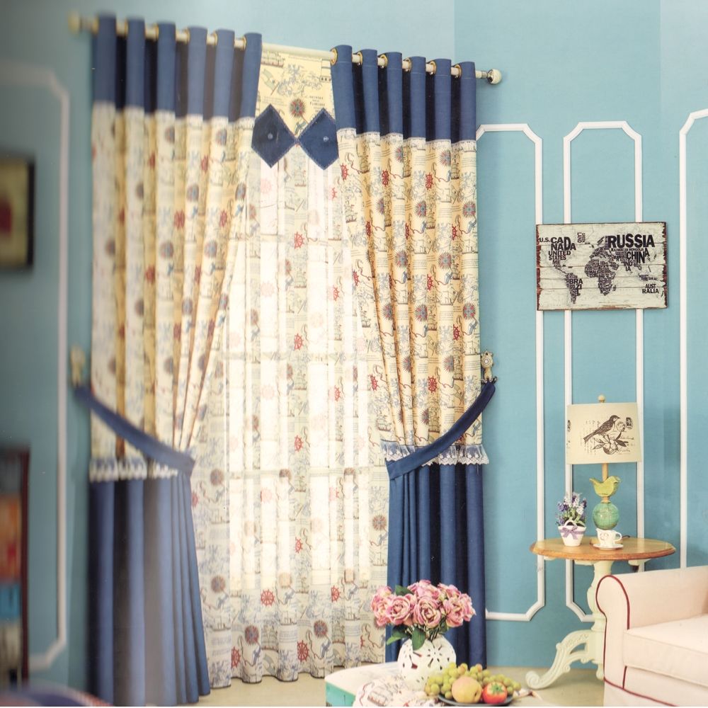 Cotton Fabric Blackout Curtains Navy For Kids With Regard To Cotton Fabric For Curtains (View 1 of 15)