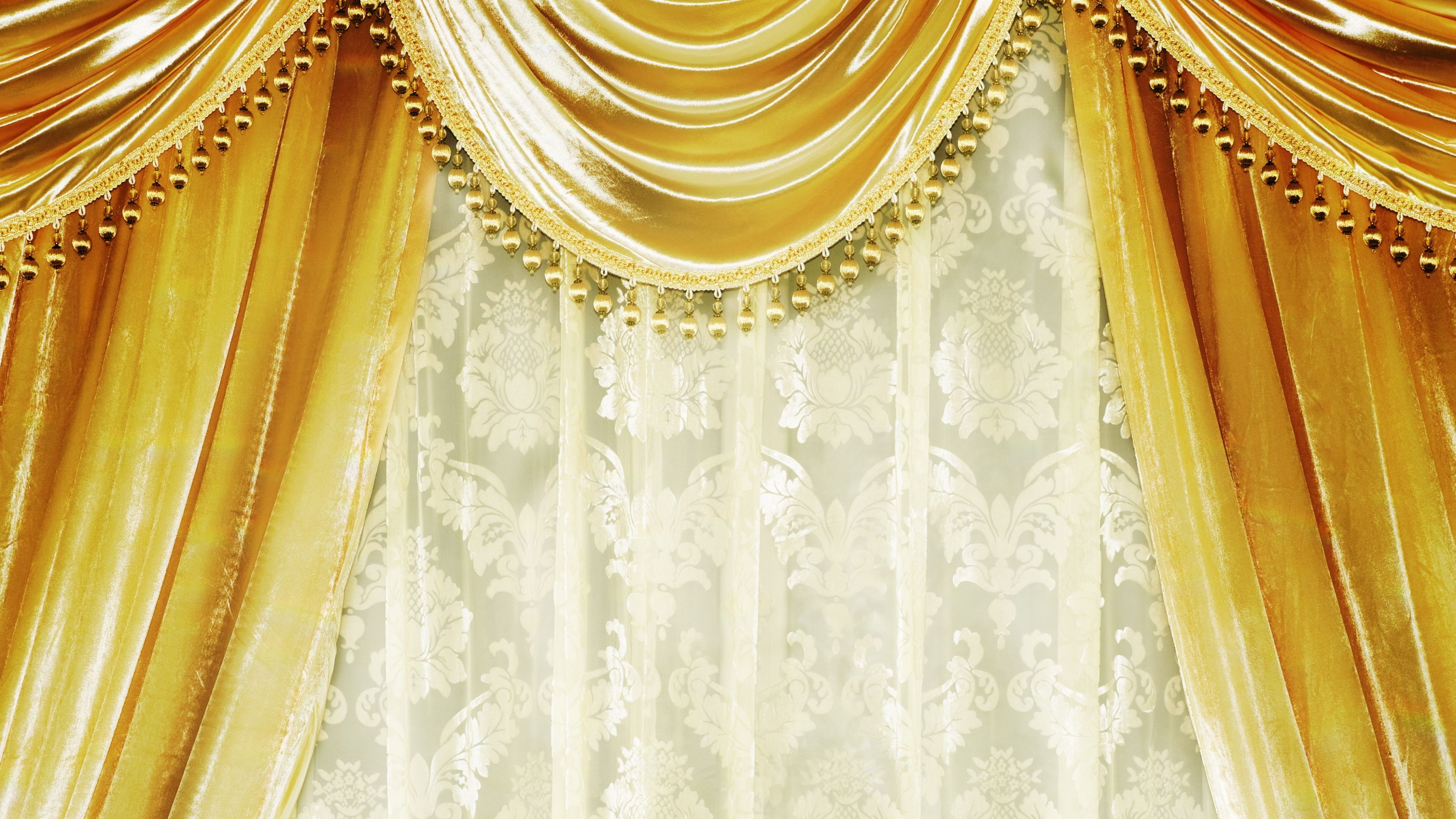 Download Wallpaper 3840×2160 Curtains Gold Velvet Curtains Within Yellow Velvet Curtains (View 10 of 15)