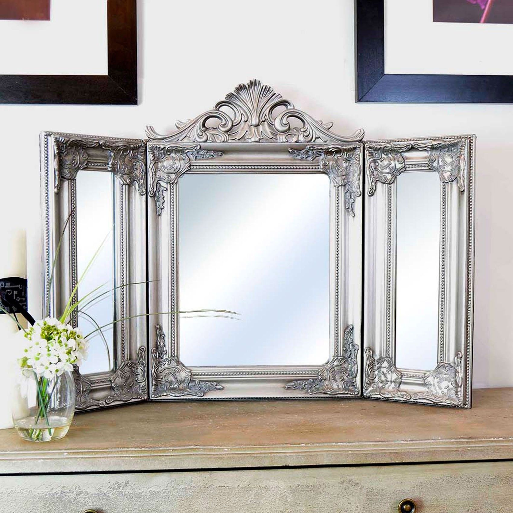 Elegant Silver Antique Free Standing Dressing Table Mirror For Mirror On Stand For Dressing Table (View 5 of 15)
