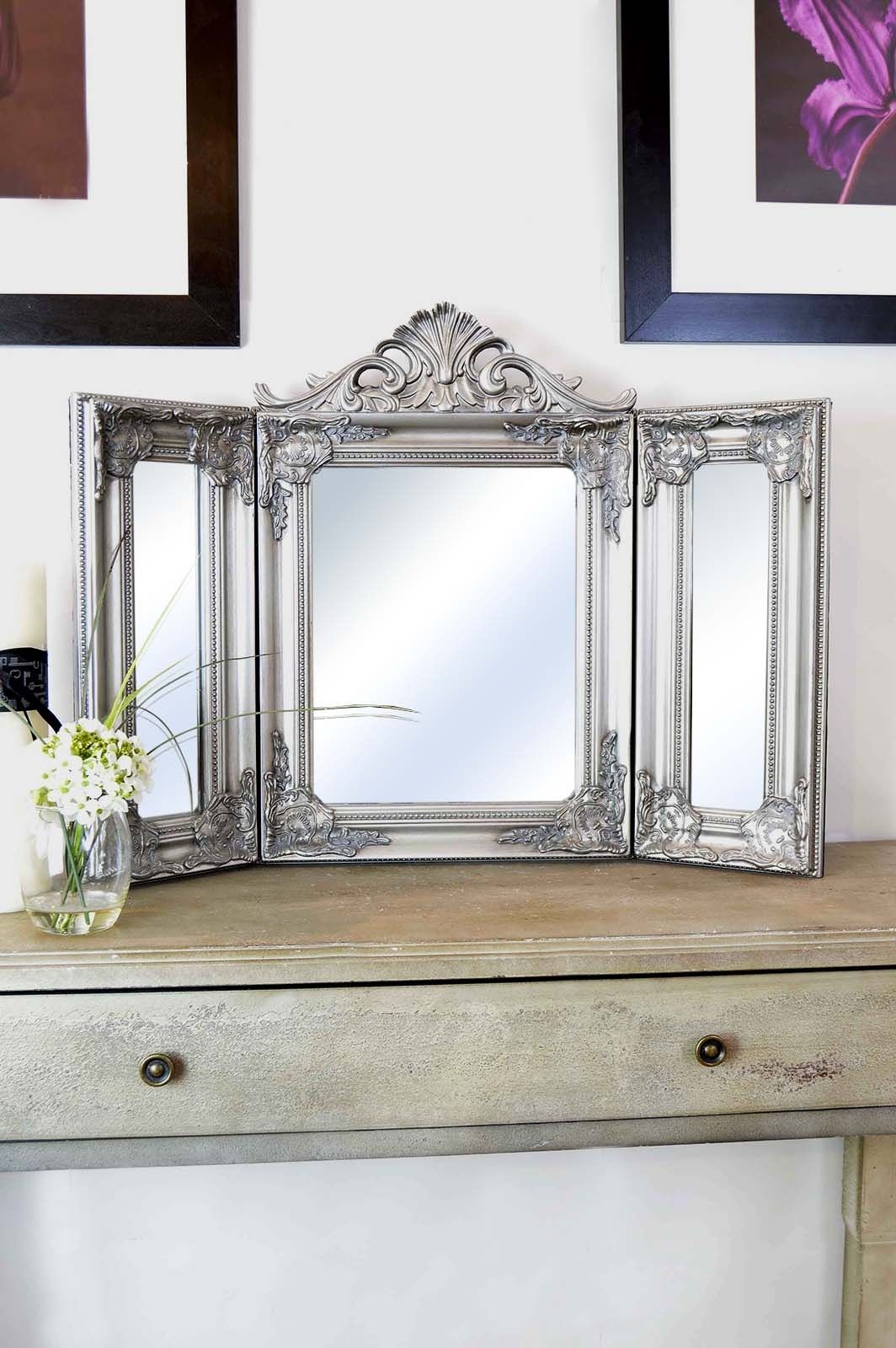 Elegant Silver Antique Style Design Free Standing Dressing Table Within Free Standing Mirror For Dressing Table (View 6 of 15)