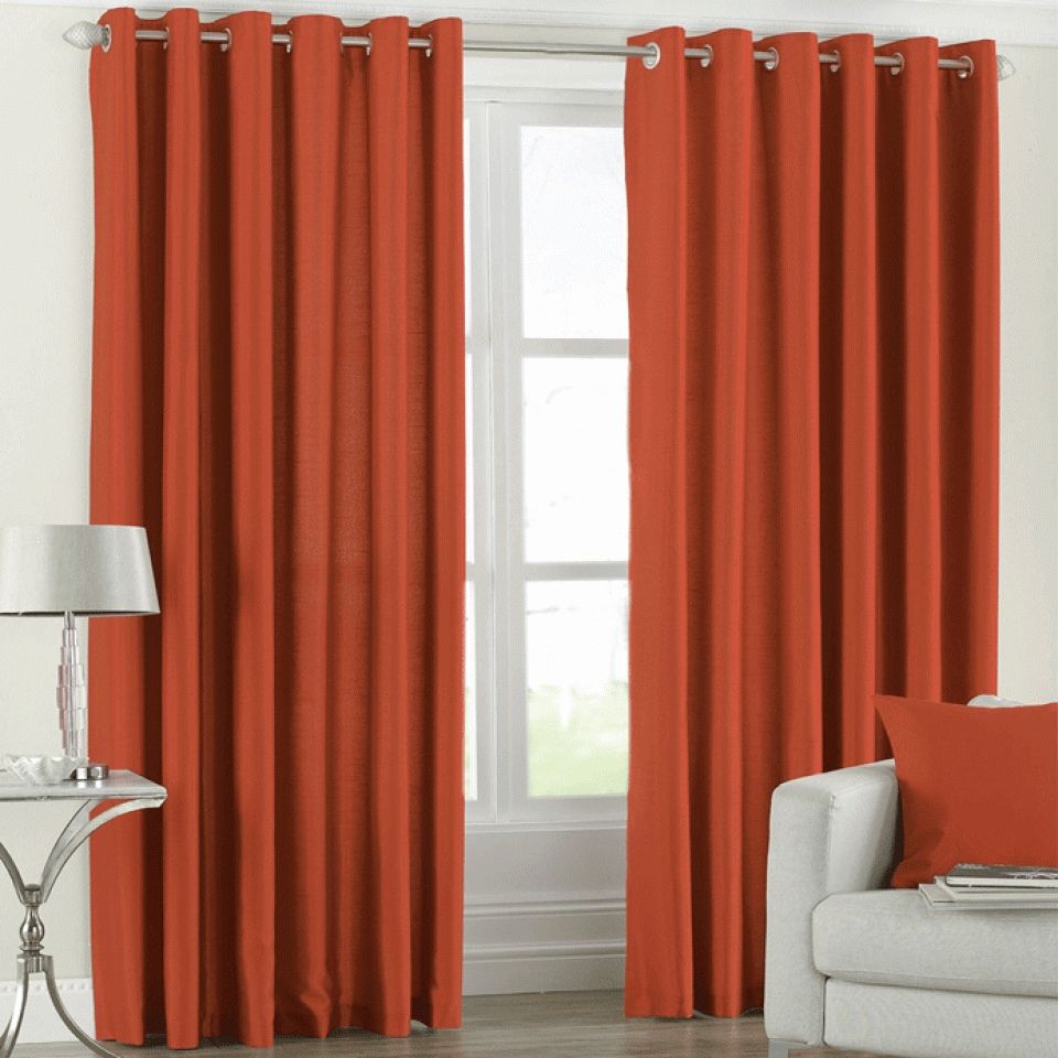 Fiji Burnt Orange Faux Silk Eyelet Ring Top Ready Made Curtains With Orange Silk Curtains (View 13 of 15)