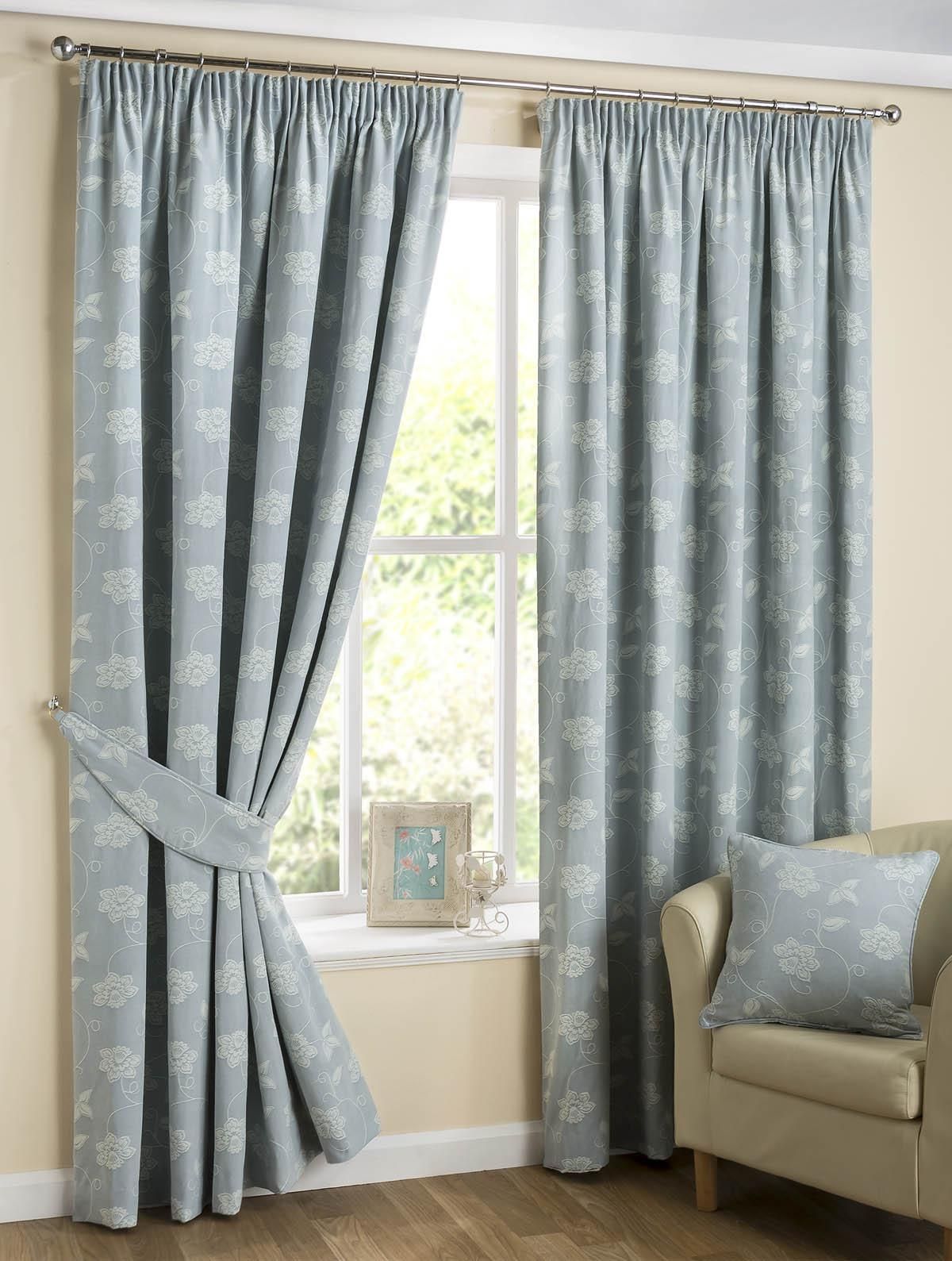 Floral Scroll Curtains Duck Egg Blue Free Uk Delivery Terrys Intended For Duck Egg Blue Striped Curtains (Photo 11 of 15)