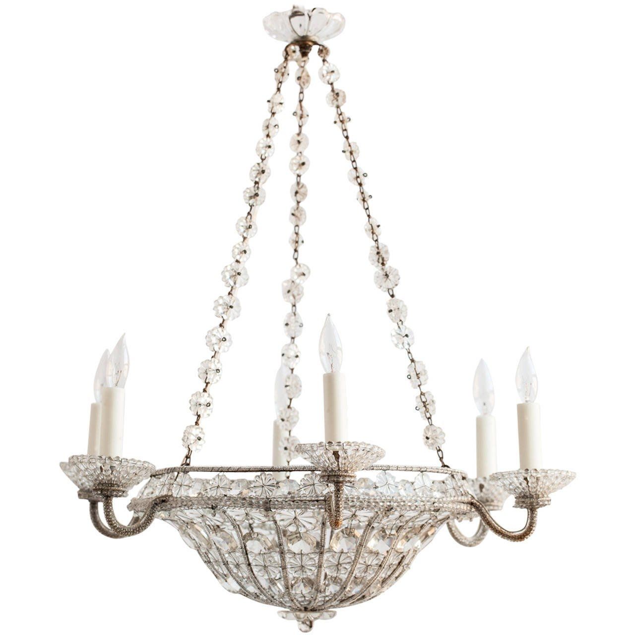 French Chandelier In A Basket Shape With Crystal Flowers Circa Regarding French Chandelier (Photo 4 of 15)