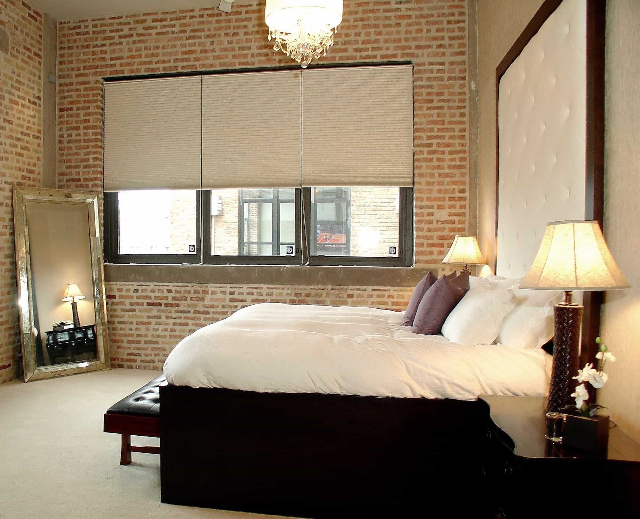 Gorgeous Textures In Transitional Master Bedroom With Brick Wall Decor (View 10 of 30)