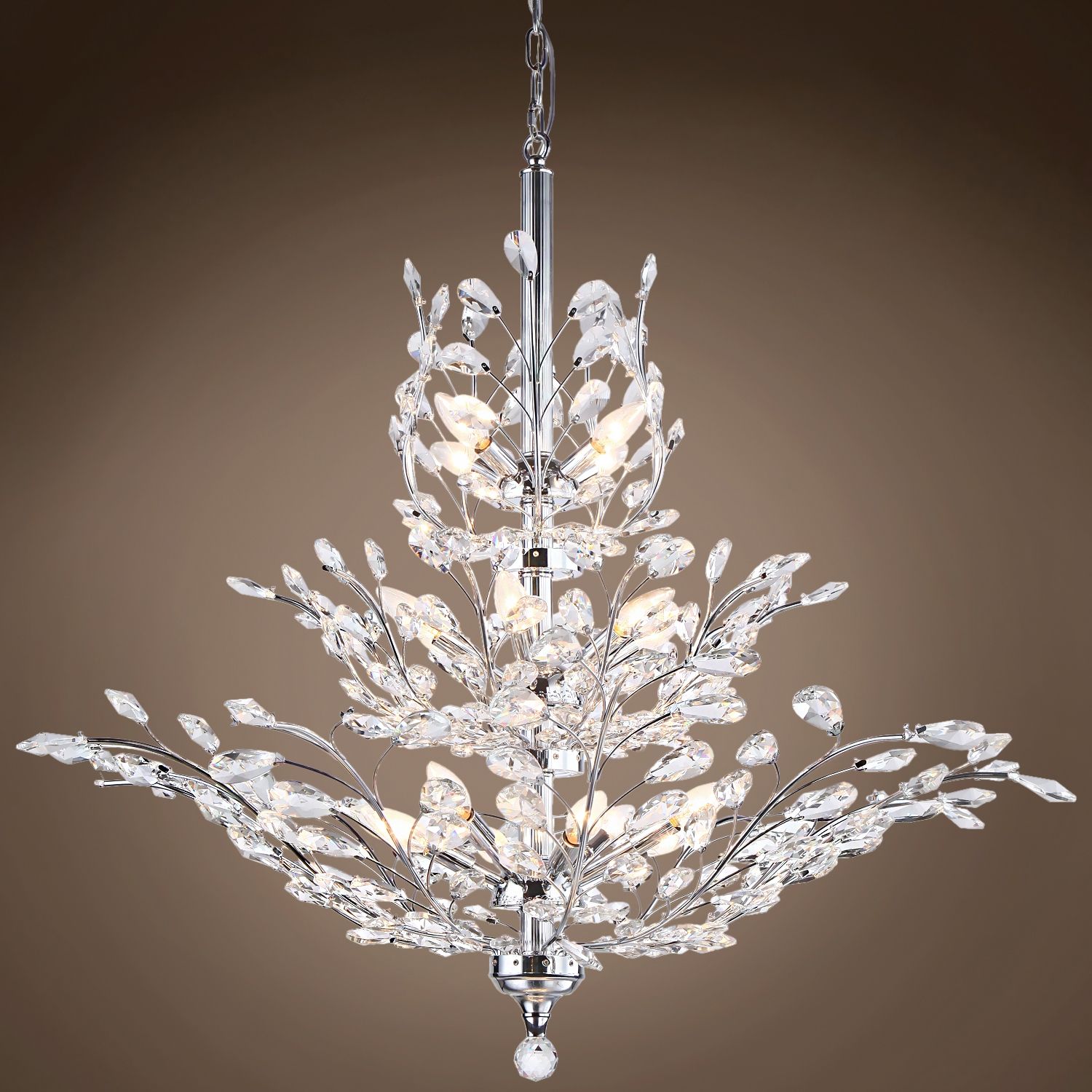 Joshua Marshal 700109 Branch Of Light 13 Light Chrome Chandelier Within Crystal Chrome Chandelier (View 11 of 15)