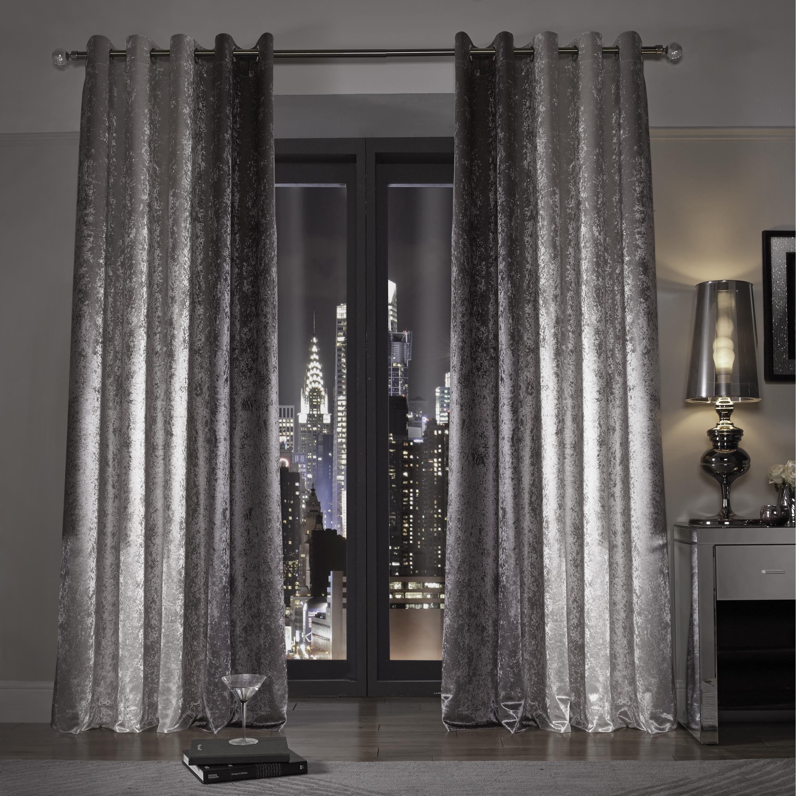 Kylie Minogue At Home Natala Slate Grey Silver Velvet Lined Ready Regarding Lined Velvet Curtains (View 2 of 15)