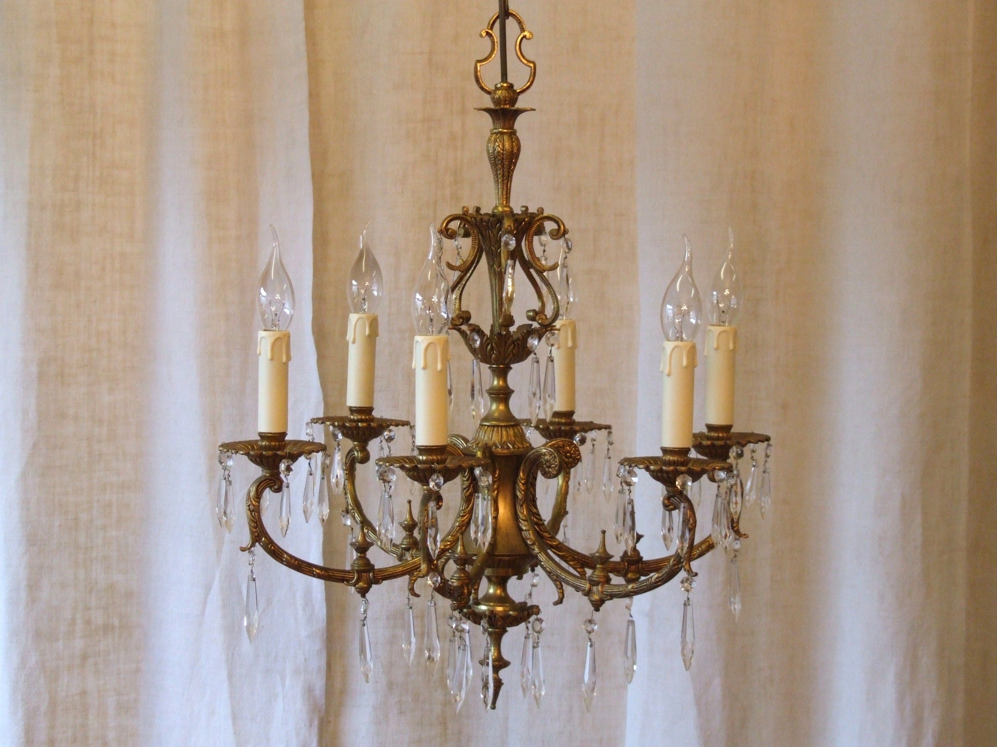 L158s Exquisite Vintage Italian 6 Arm Gilded Brass And Crystal For Vintage Italian Chandelier (View 14 of 15)