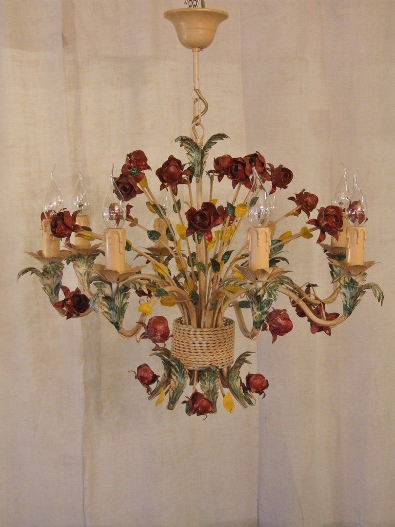 L205s Large 8 Arm Vintage Italian Painted Toleware Chandelier With Regard To Vintage Italian Chandelier (View 11 of 15)
