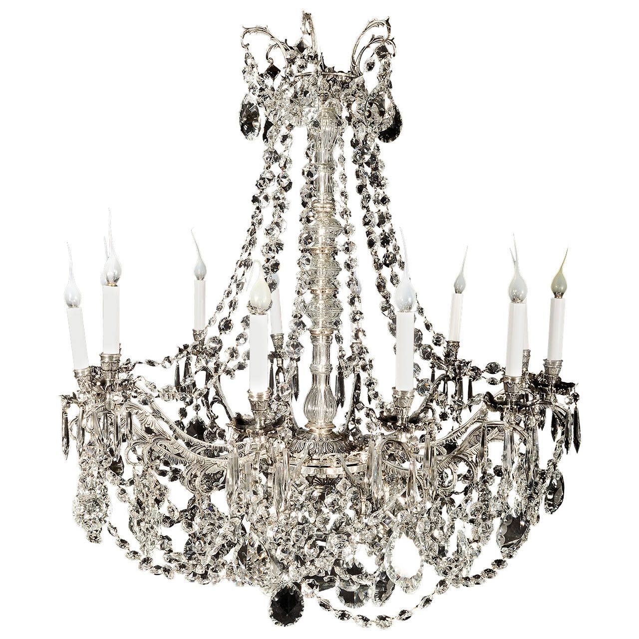 Large Antique French Louis Xvi Style Silvered Bronze And Cut For Large Bronze Chandelier (View 7 of 15)
