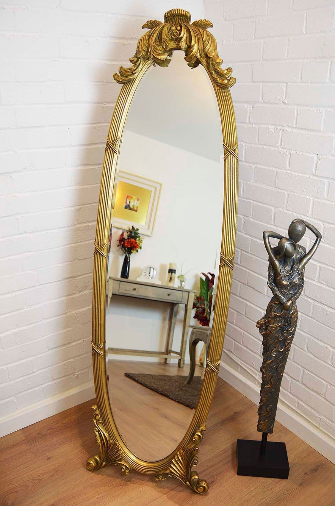 Large Antique Ornate Gold Oval Freestandingcheval Mirror 5ft5 X In Oval Freestanding Mirror (Photo 4 of 15)