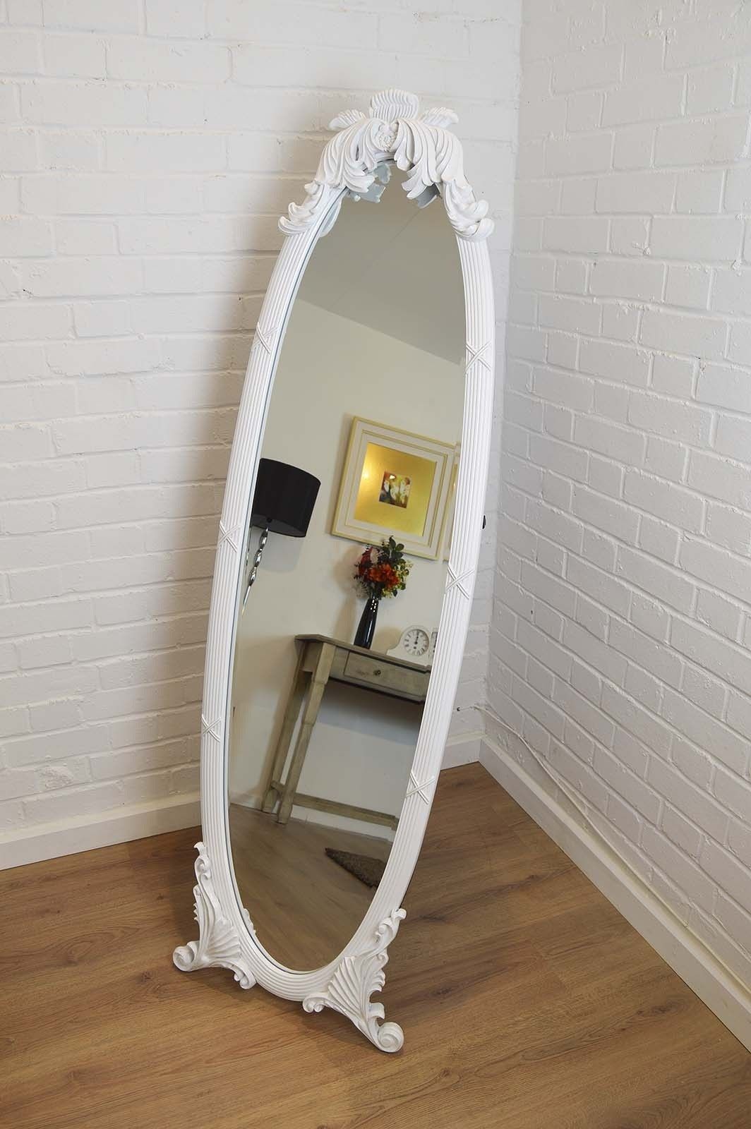 Large Antique Ornate White Wood Oval Freestandingcheval Mirror Regarding Ornate Free Standing Mirror (Photo 1 of 15)