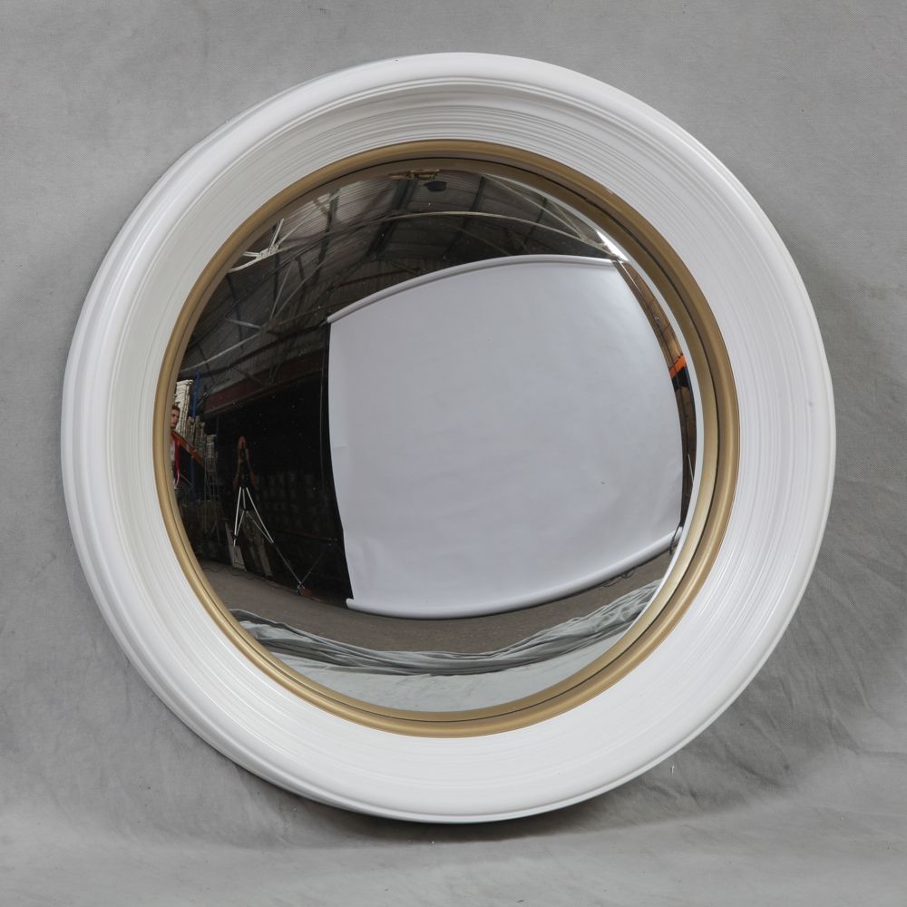 Large Deep White Framed Convex Mirror For Large Convex Mirror (Photo 7 of 15)