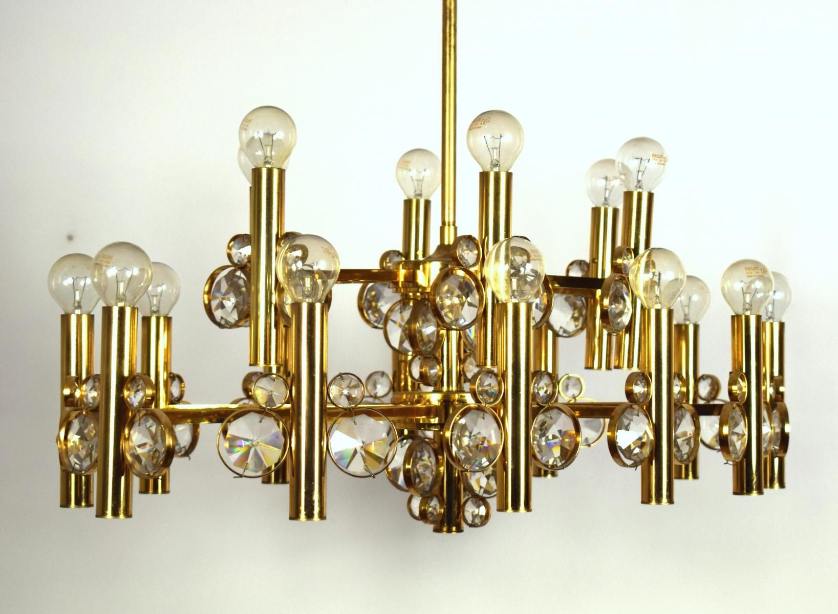 Large Eighteen Arm Gold Plated Brass Chandelier 1970s For Sale At With Large Brass Chandelier (View 1 of 15)