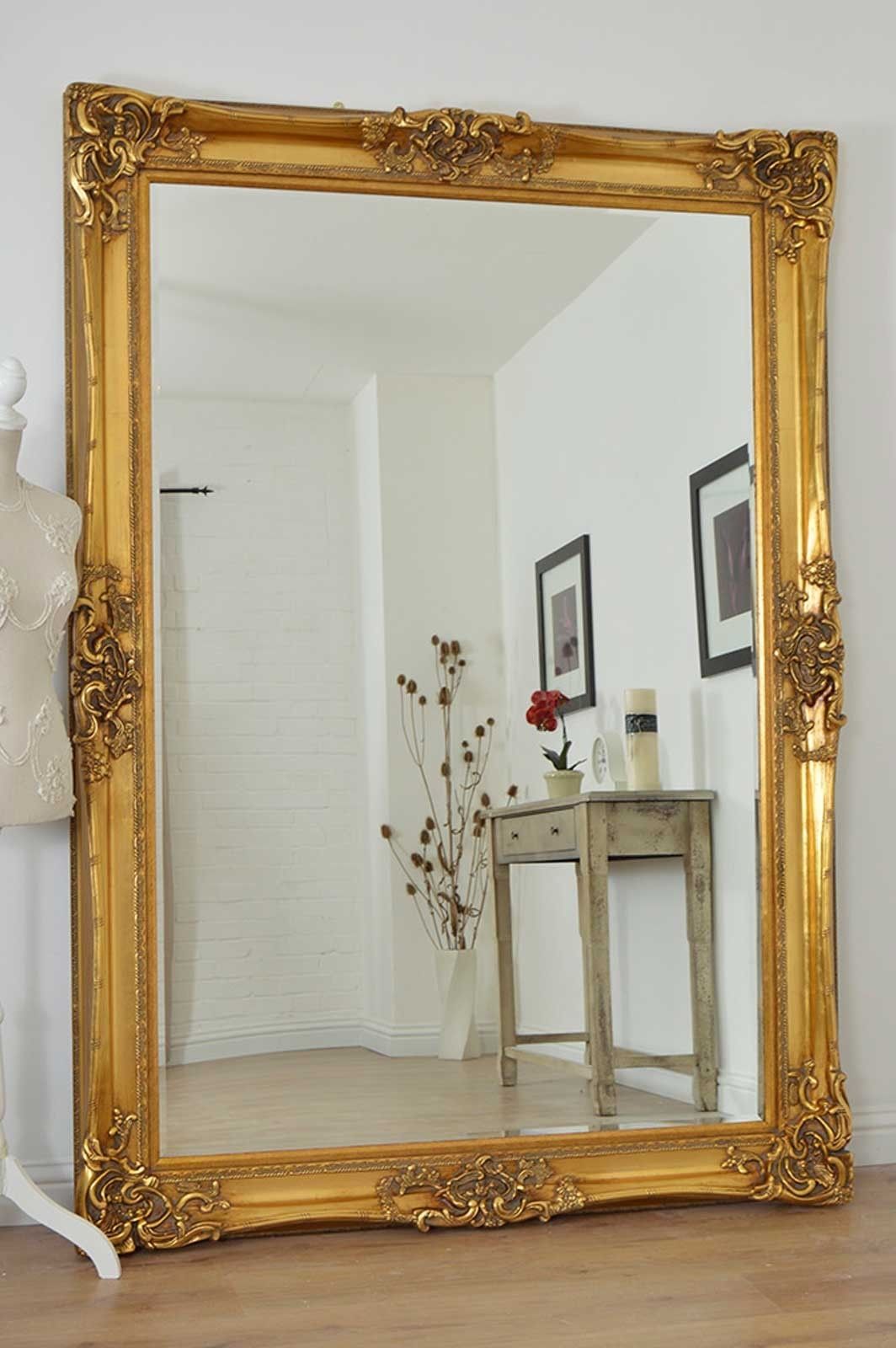 Large Gold Very Ornate Antique Design Wall Mirror 7ft X 5ft 213cm For Antique Large Mirrors For Sale (Photo 3 of 15)