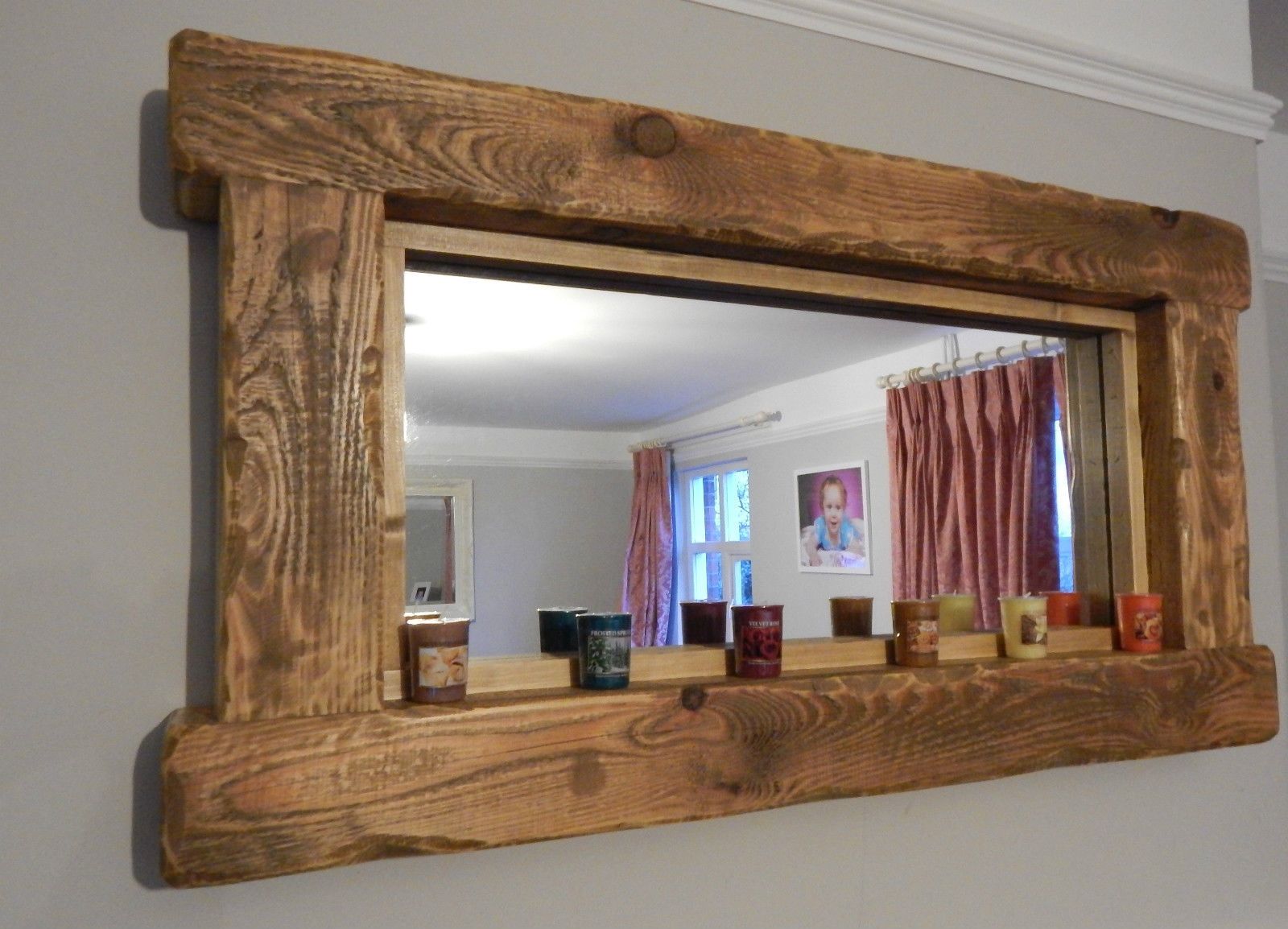 Large Mirror Handmade Oak Frame Traditional Rustic Wood Within Rustic Oak Framed Mirrors (Photo 4 of 15)