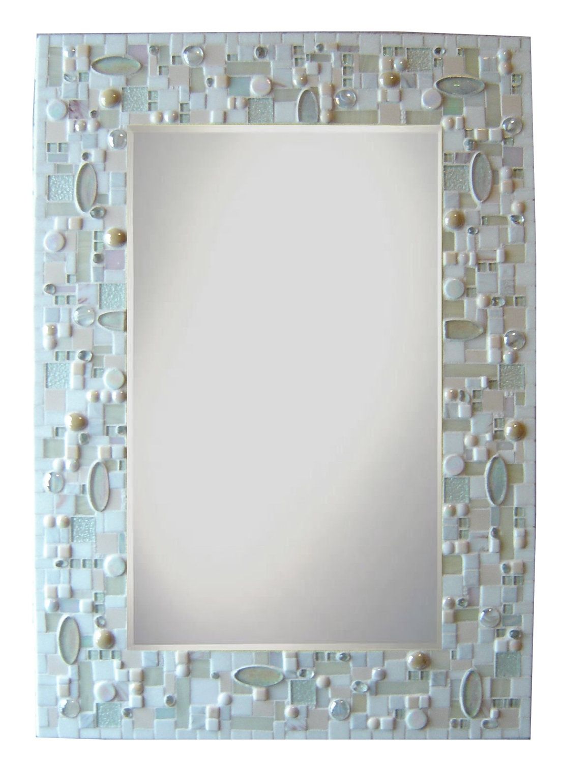 Large Mosaic Mirror White Monochromatic Rectangular 33500 With Large Mosaic Mirrors (View 4 of 15)