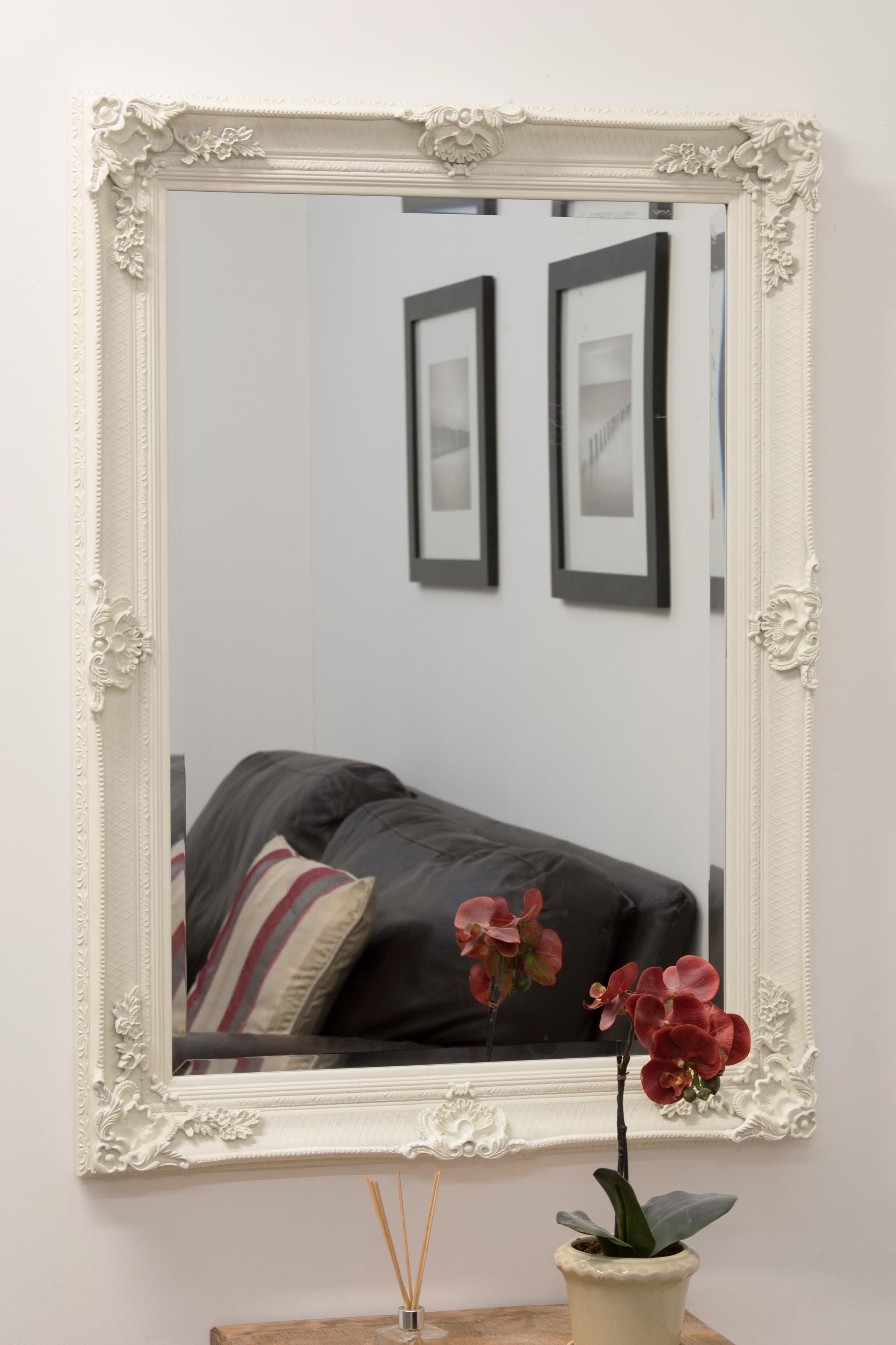 Large Off White Ornate Antique Design Big Wall Mirror 3ft8 X In Big White Mirrors (View 2 of 15)