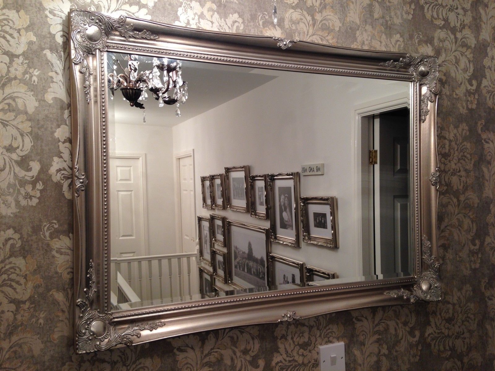 Large Silver Wall Mirror Wall Shelves Within Large Ornamental Mirrors (View 8 of 15)