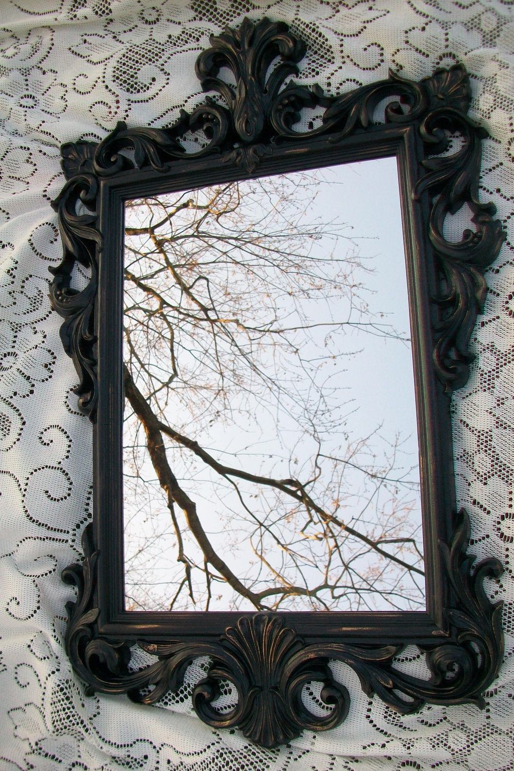 Large Vintage Mirror Black Mirror Ornate Mirror Gothic In Large Black Ornate Mirror (View 4 of 15)