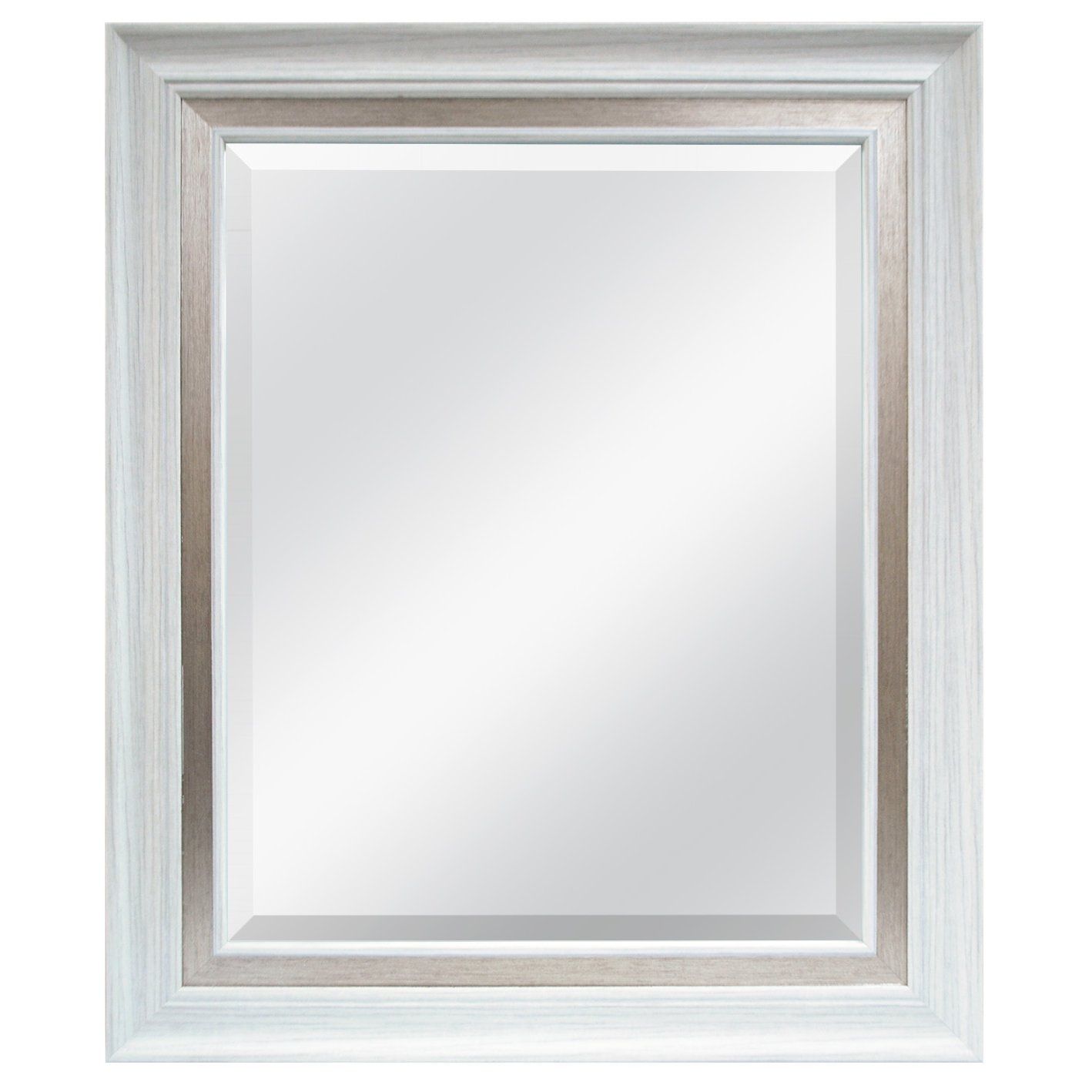 Lark Manor White Brushed Steel Beveled Wall Mirror Reviews Wayfair Throughout Bevelled Wall Mirror (View 4 of 15)
