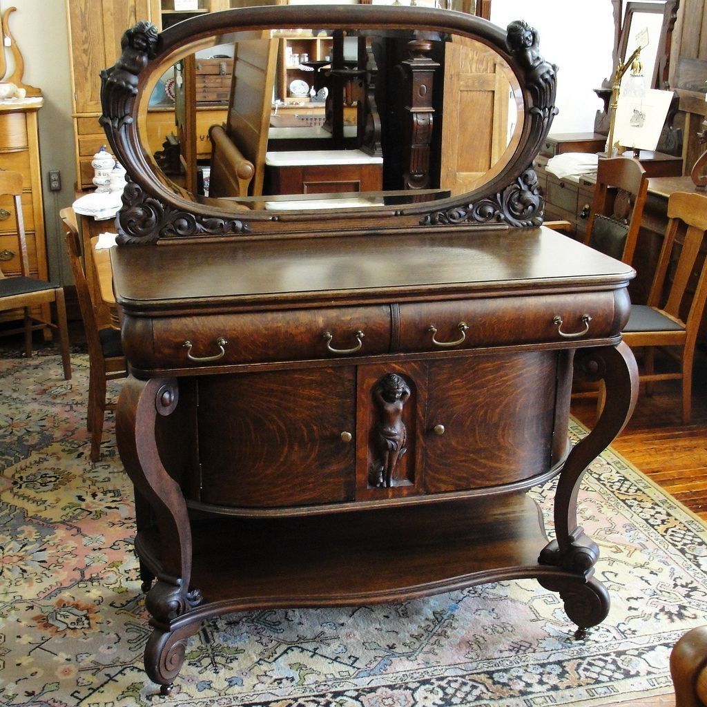 Late 1800s Vintage Antique Oak Wood Murphy Bed W Mirror Great Regarding Antique Oak Mirrors (Photo 12 of 15)